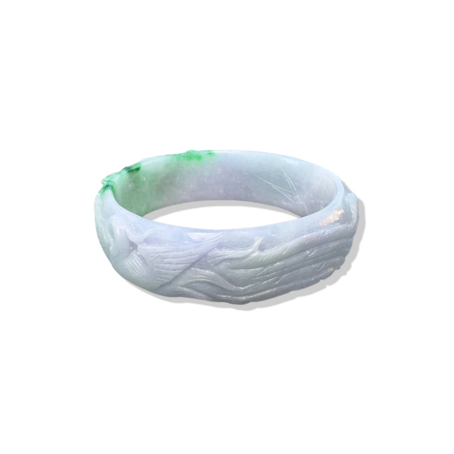 Abundance Bangle with Burma Jade Dragon and Phoenix Carving