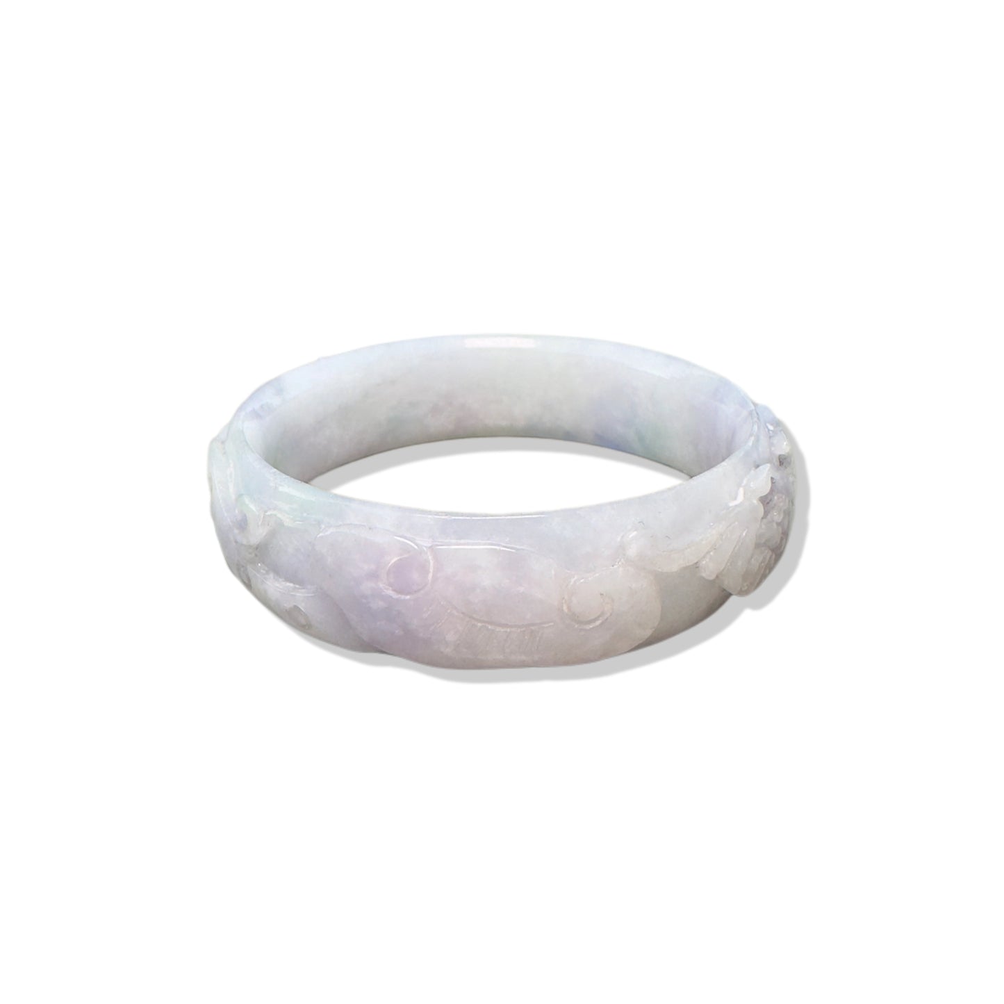 Abundance Bangle with Burma Jade Money, Sea Waves and Ruyi Carving