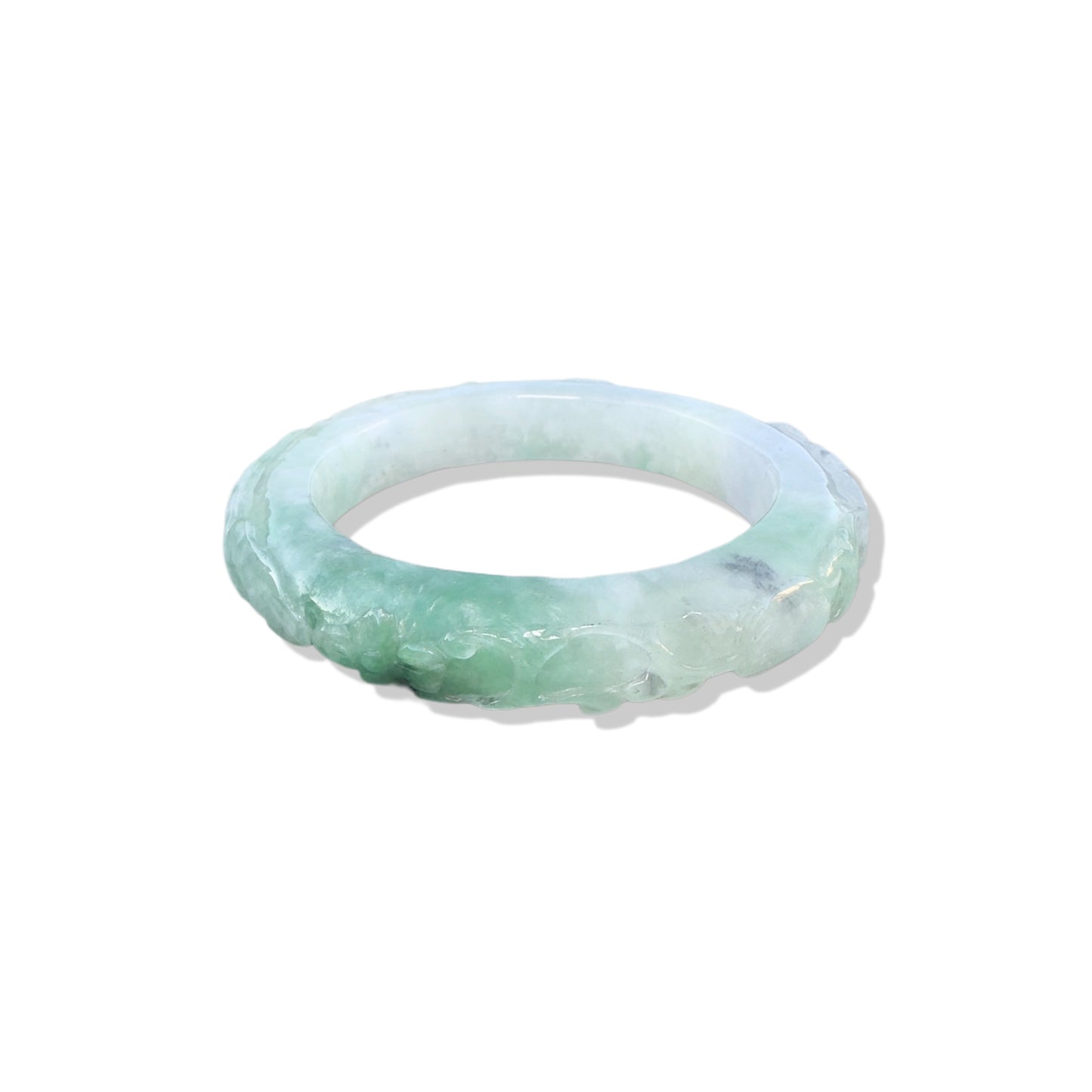 Abundance Bangle with Green Burma Jade Dragon and Ruyi Carving