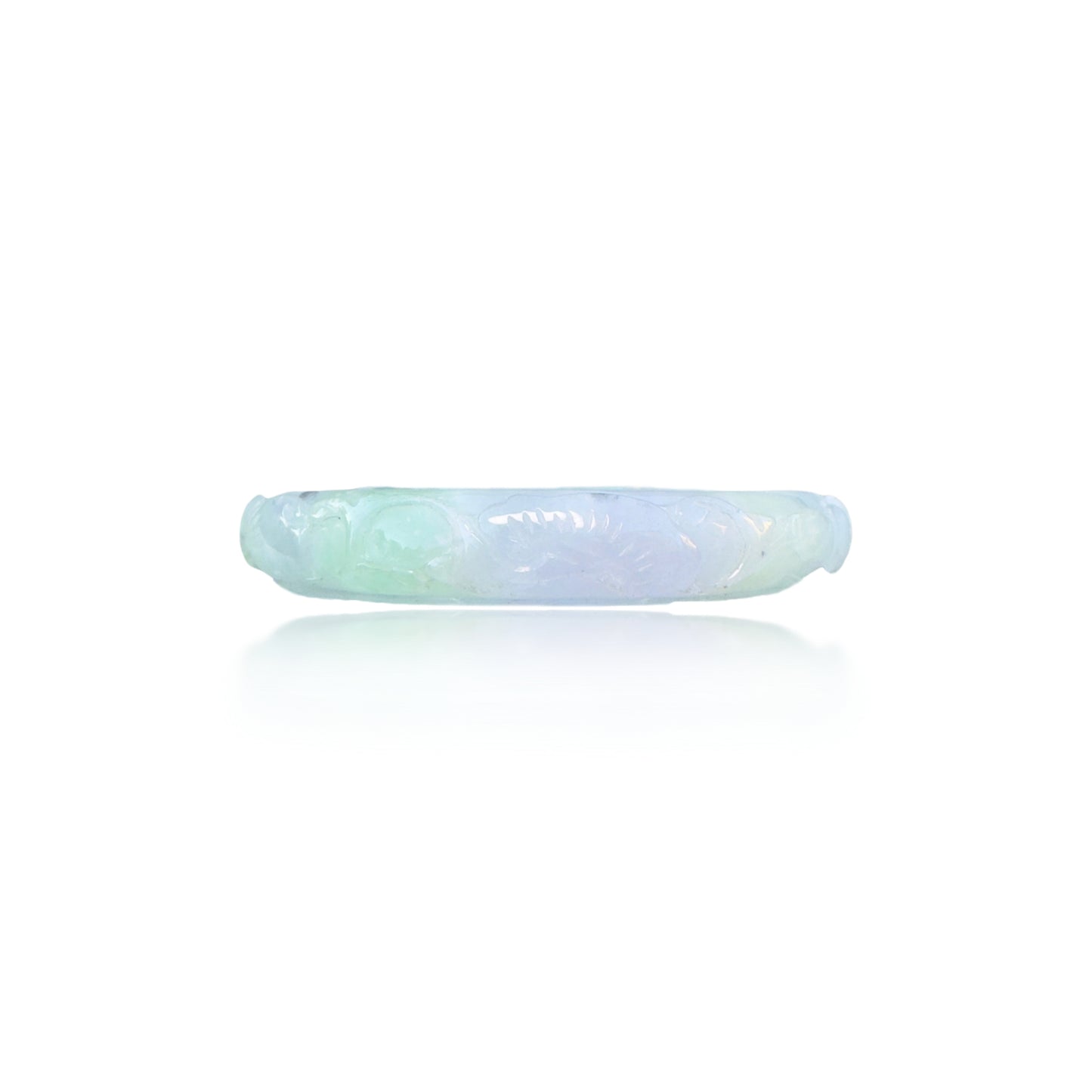 Abundance Bangle with Green Burma Jade with Money, Flower and Fish Carving