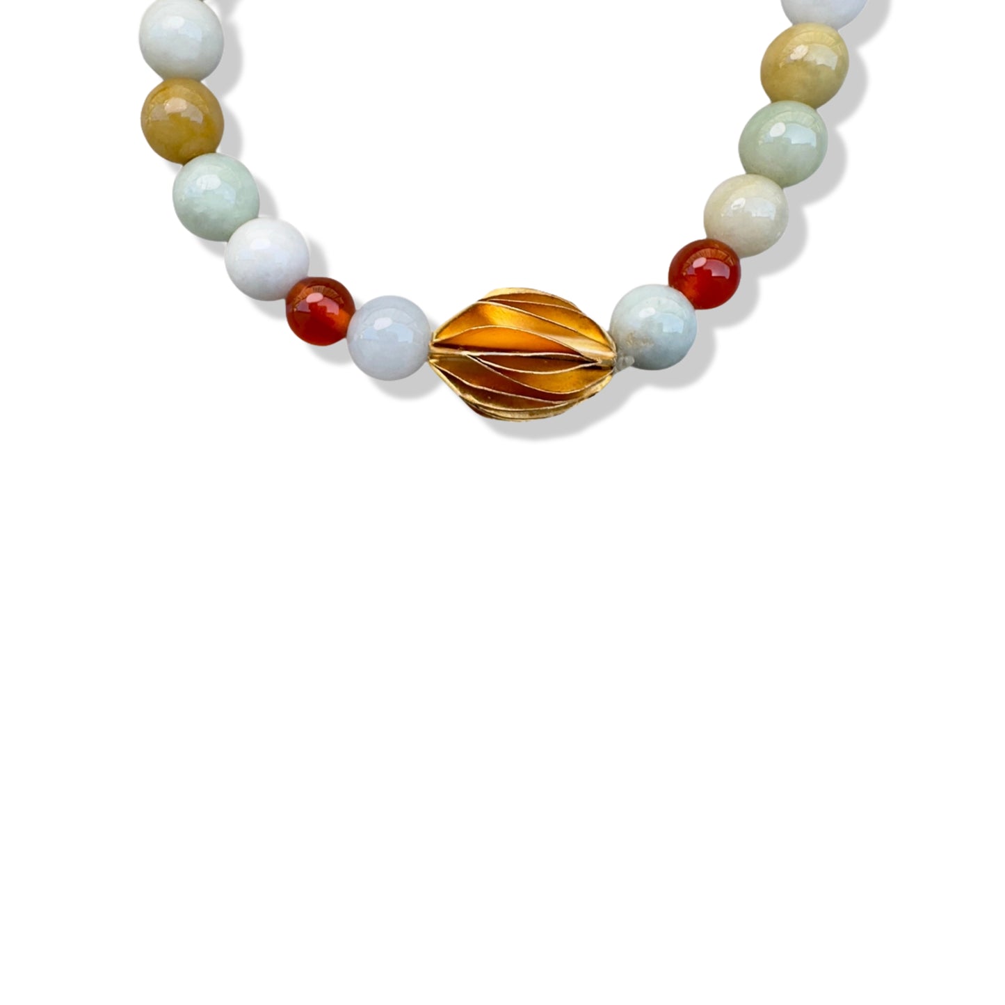 Abundance Bracelet with Green Burma Jade, Yellow Gold Bead and Carnelian