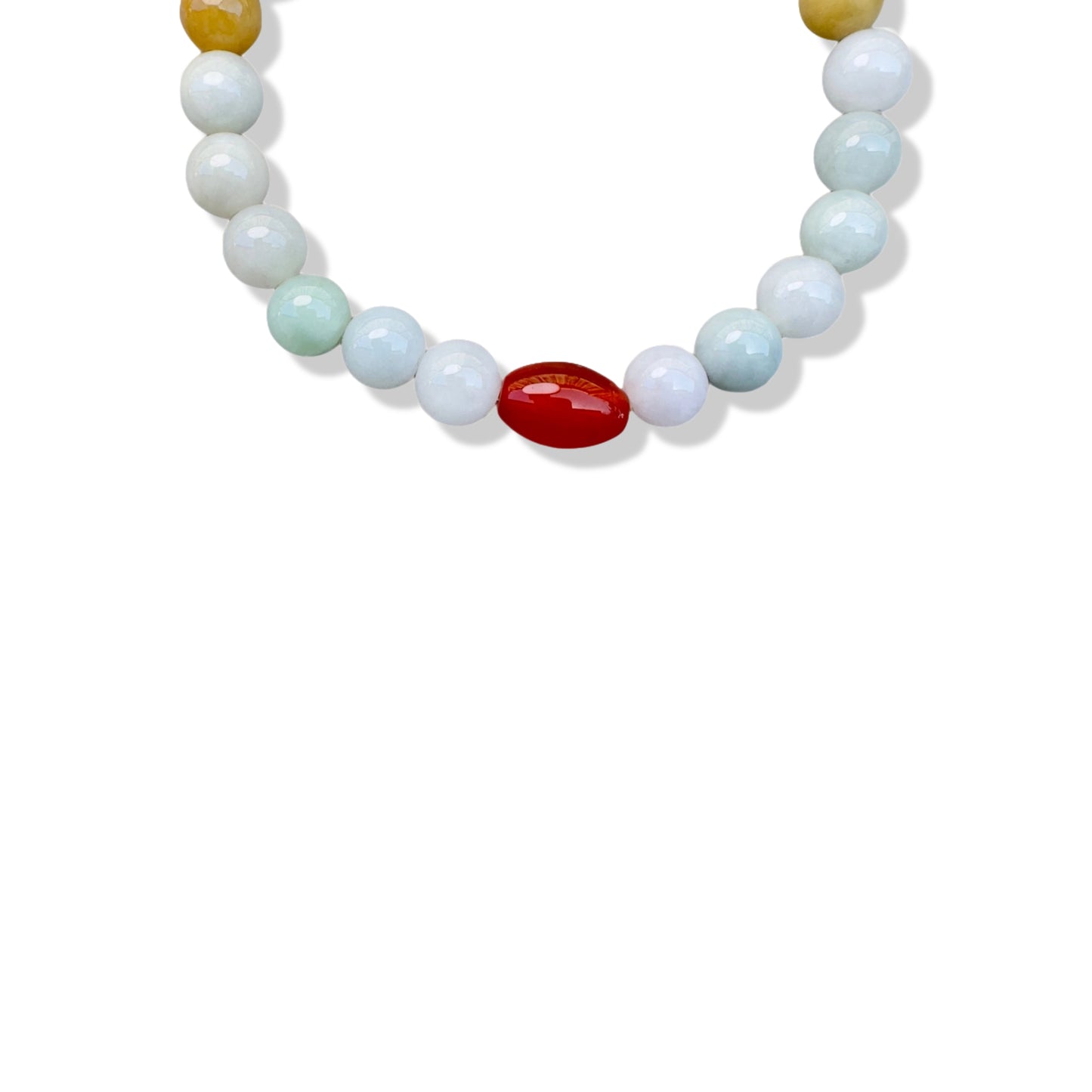 Abundance Bracelet with Green Burma Jade, Yellow Gold Bead and Carnelian