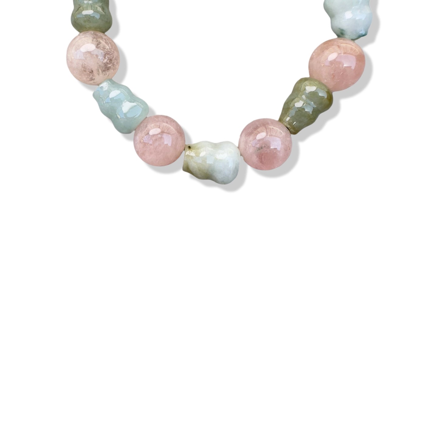Abundance Bracelet with Jade Gourd Carving, Morganite and Jasper