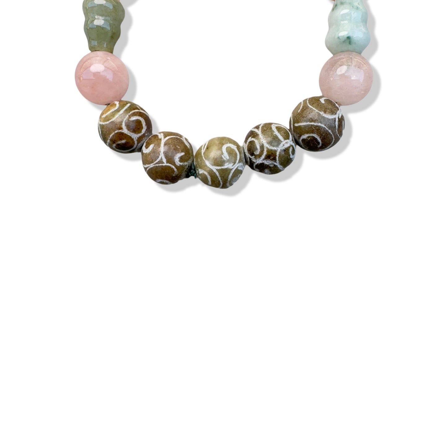 Abundance Bracelet with Jade Gourd Carving, Morganite and Jasper
