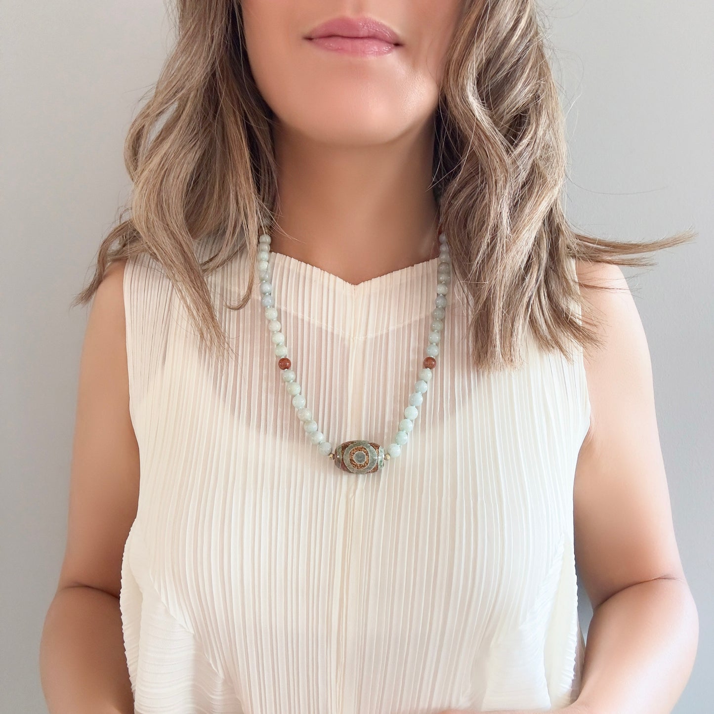Abundance Necklace with Burma Jade and Tibet Agate