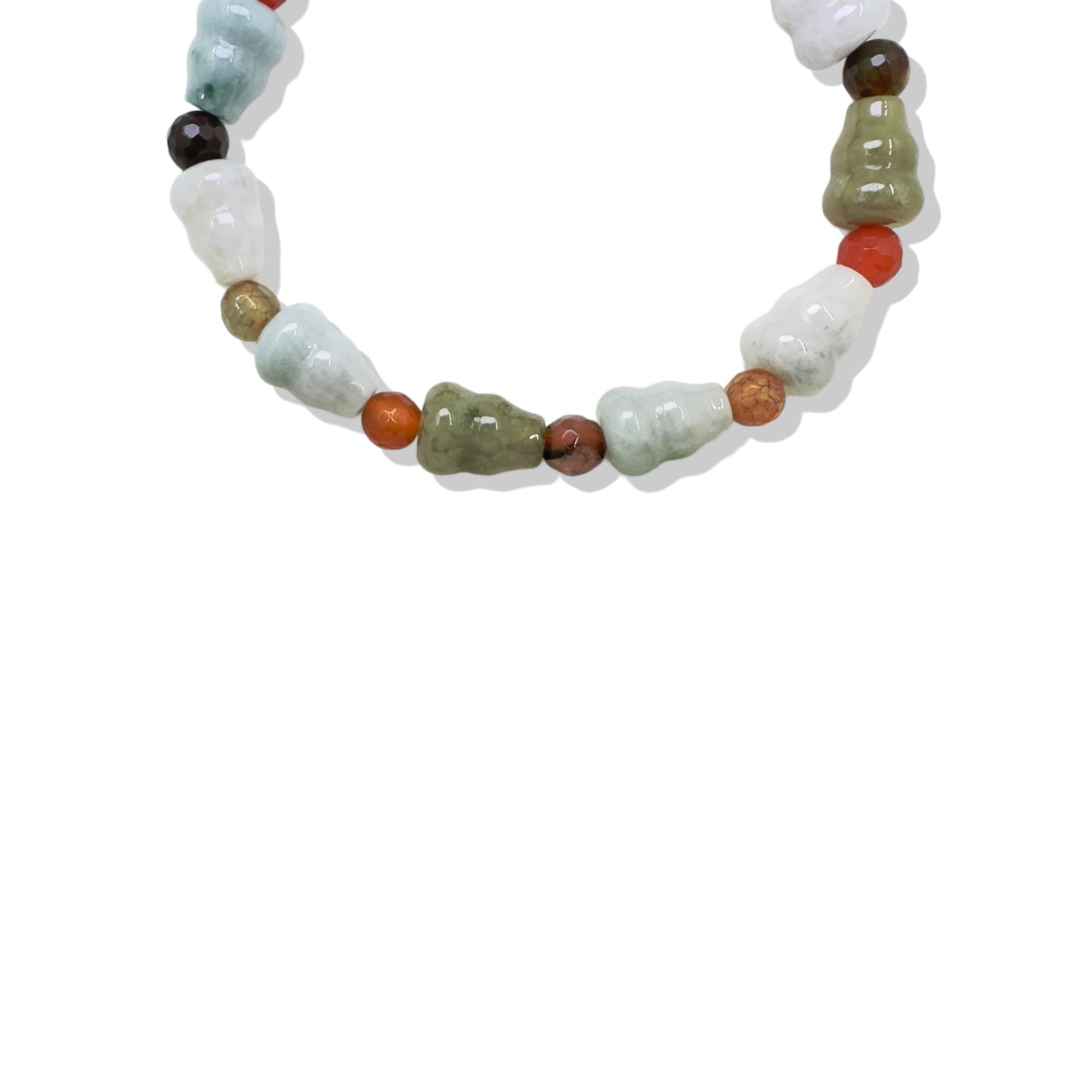 Abundance Bracelet with Burma Jade Gourd ,Multi Color Agate