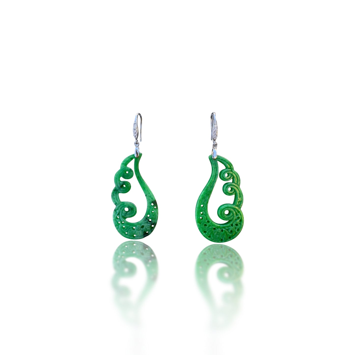 Abundance Earrings with Green Jade Swirl Carving
