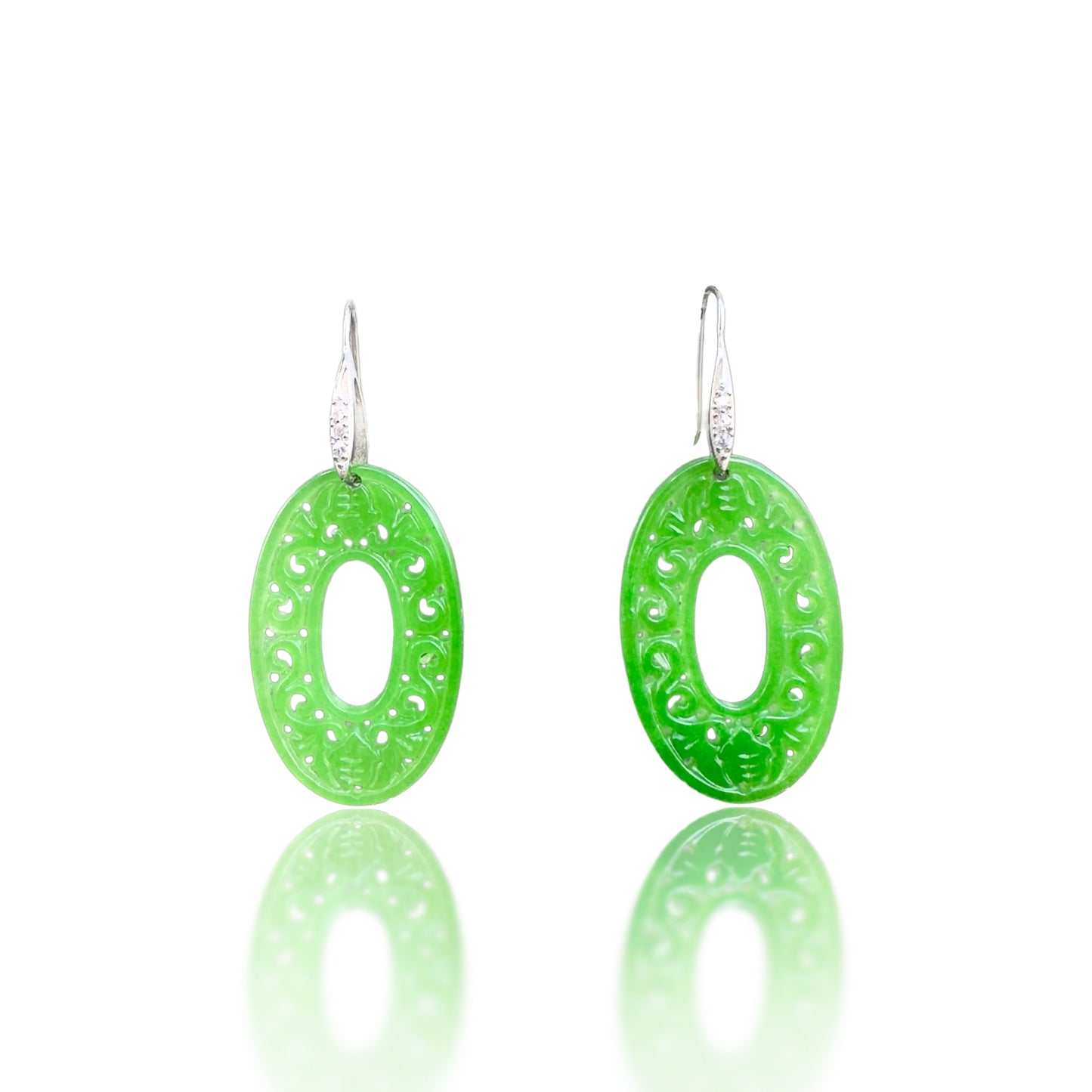 Abundance Earrings with Green Jade Carving