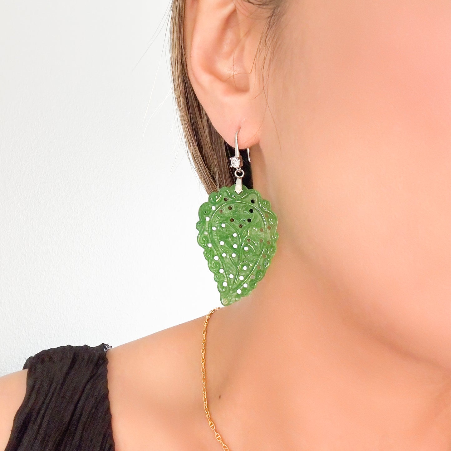 Abundance Earrings with Green Jade Carving