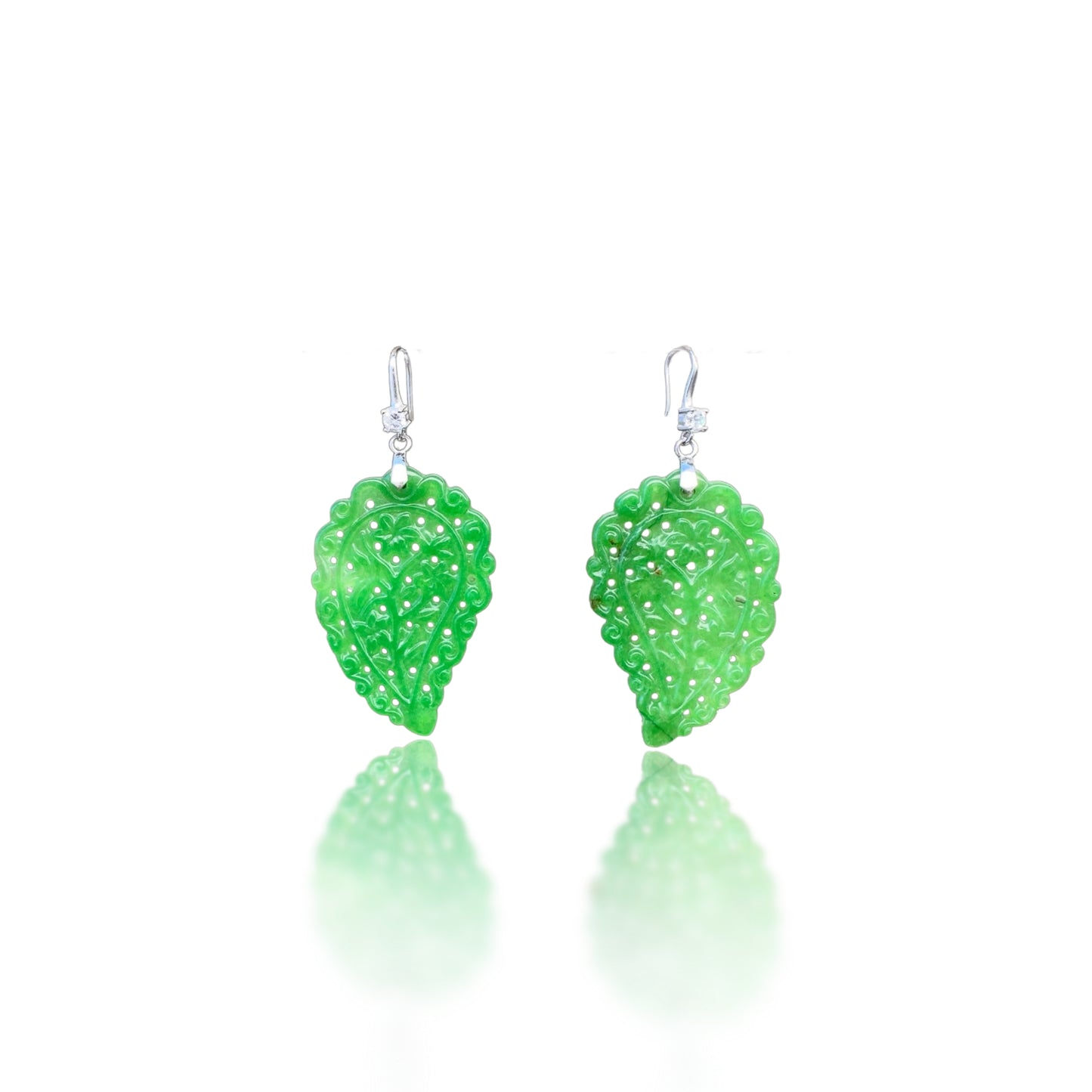 Abundance Earrings with Green Jade Carving