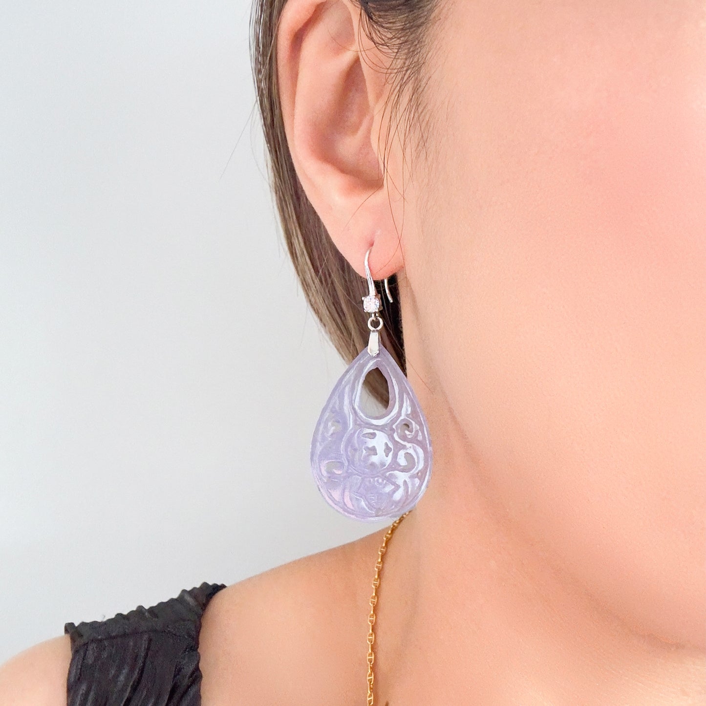 Abundance Earrings with Lavender Jade Carving