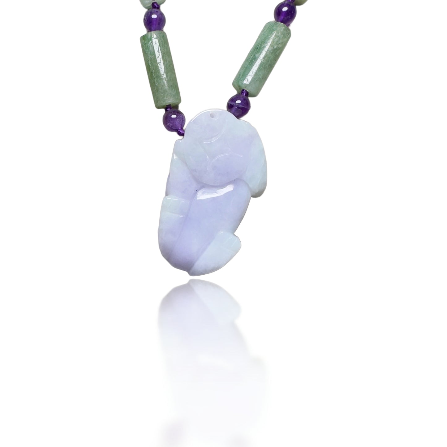 Abundance Necklace with Amethyst and Green Burma Jade Qilin (麒麟) Pendant