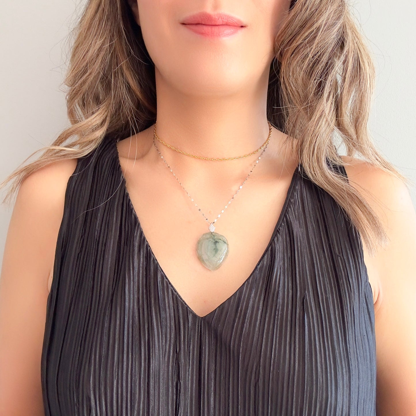 Abundance Pendant with Grade A Burma Jade Peach Carving