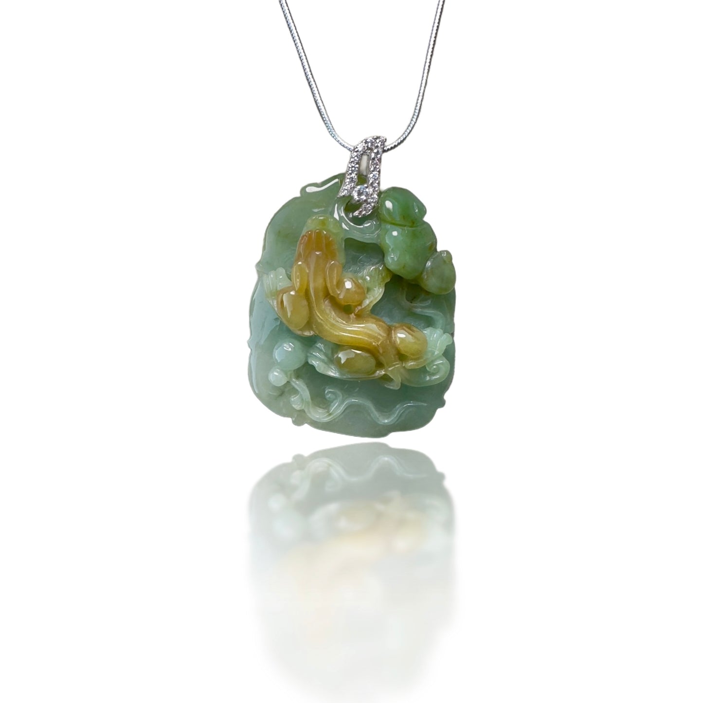 Abundance pendant with Grade A Burma Jade Lizard and Ruyi carving