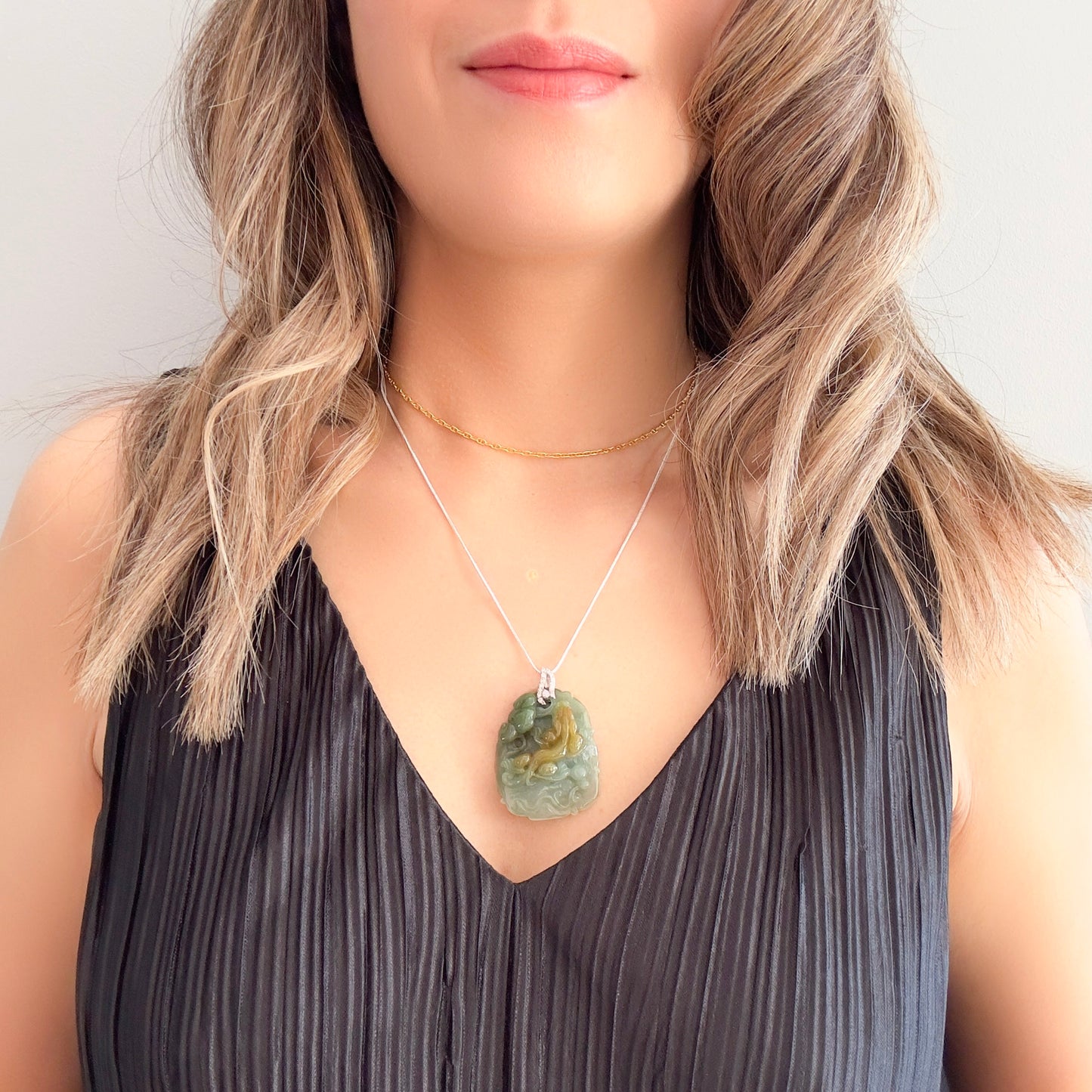 Abundance pendant with Grade A Burma Jade Lizard and Ruyi carving