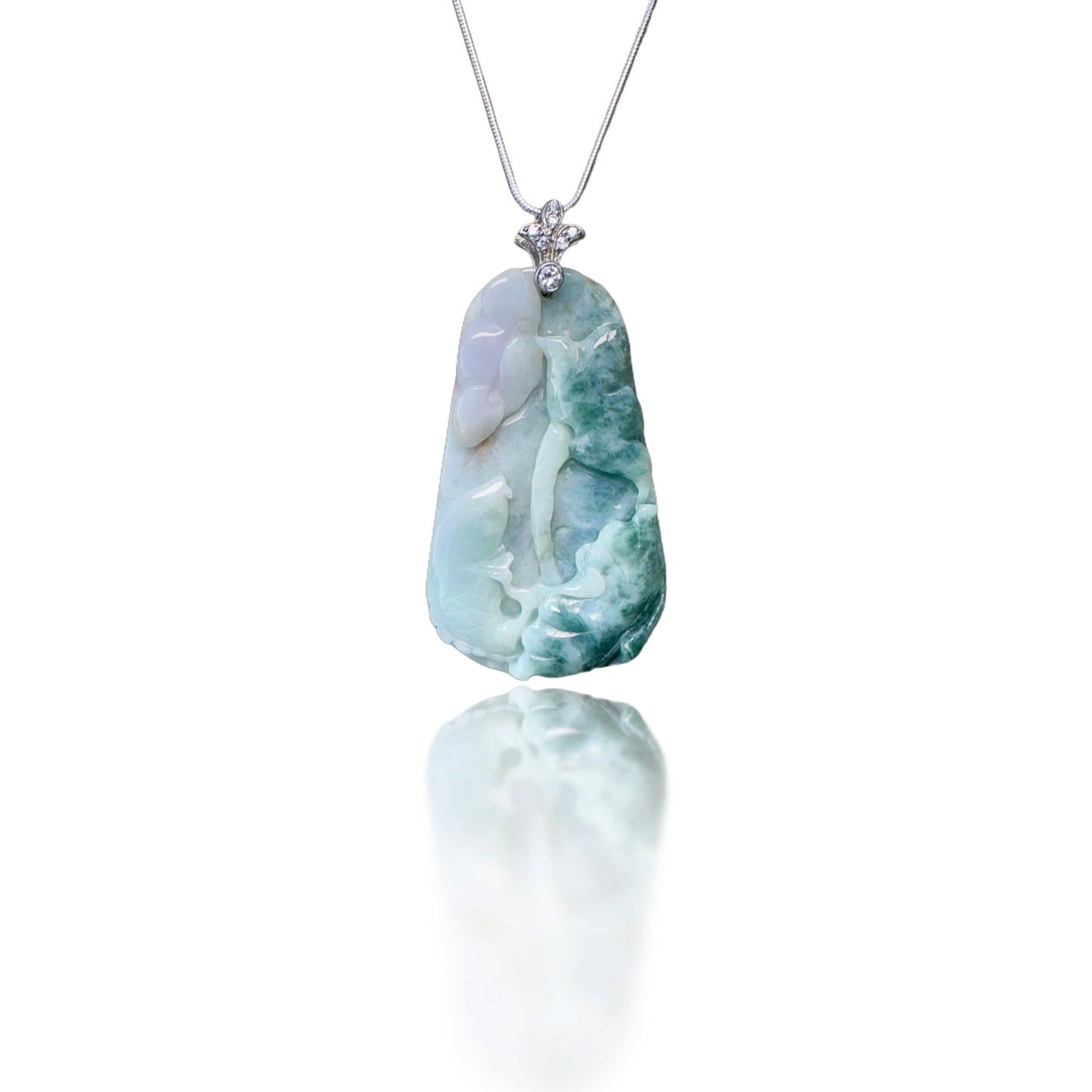 Abundance Pendant with Grade A Burma Jade Fish and Ruyi Carving