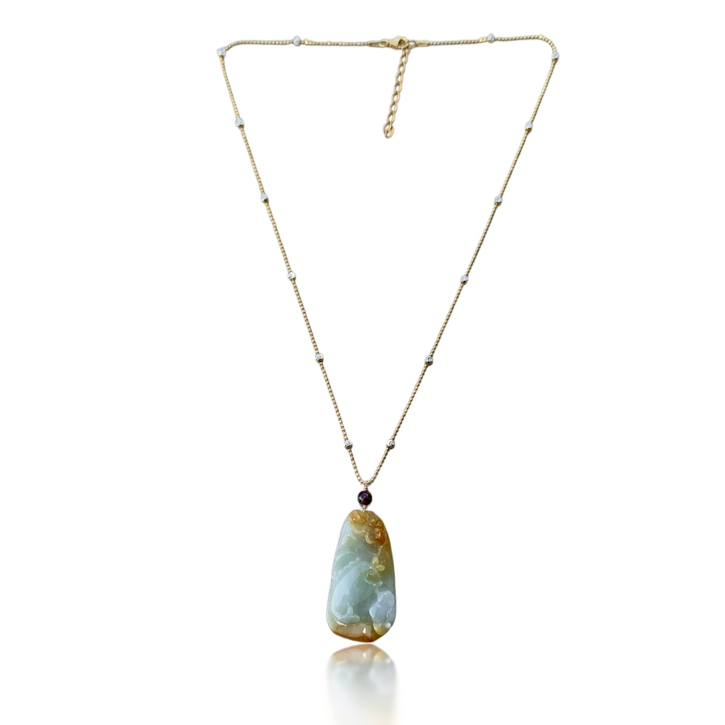 Abundance Pendant with Grade A Burma Jade Fish, Ruyi and Flower Carving