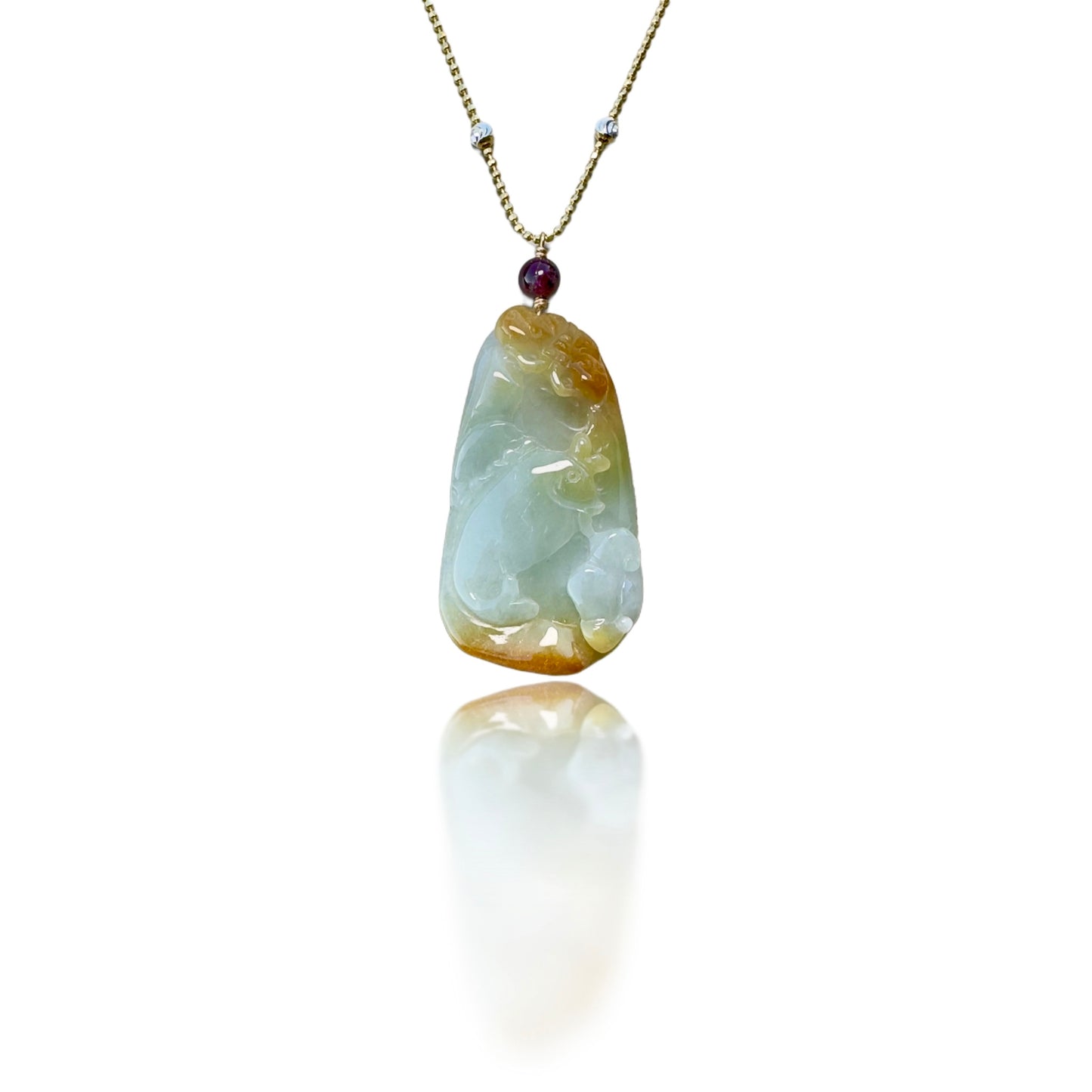 Abundance Pendant with Grade A Burma Jade Fish, Ruyi and Flower Carving