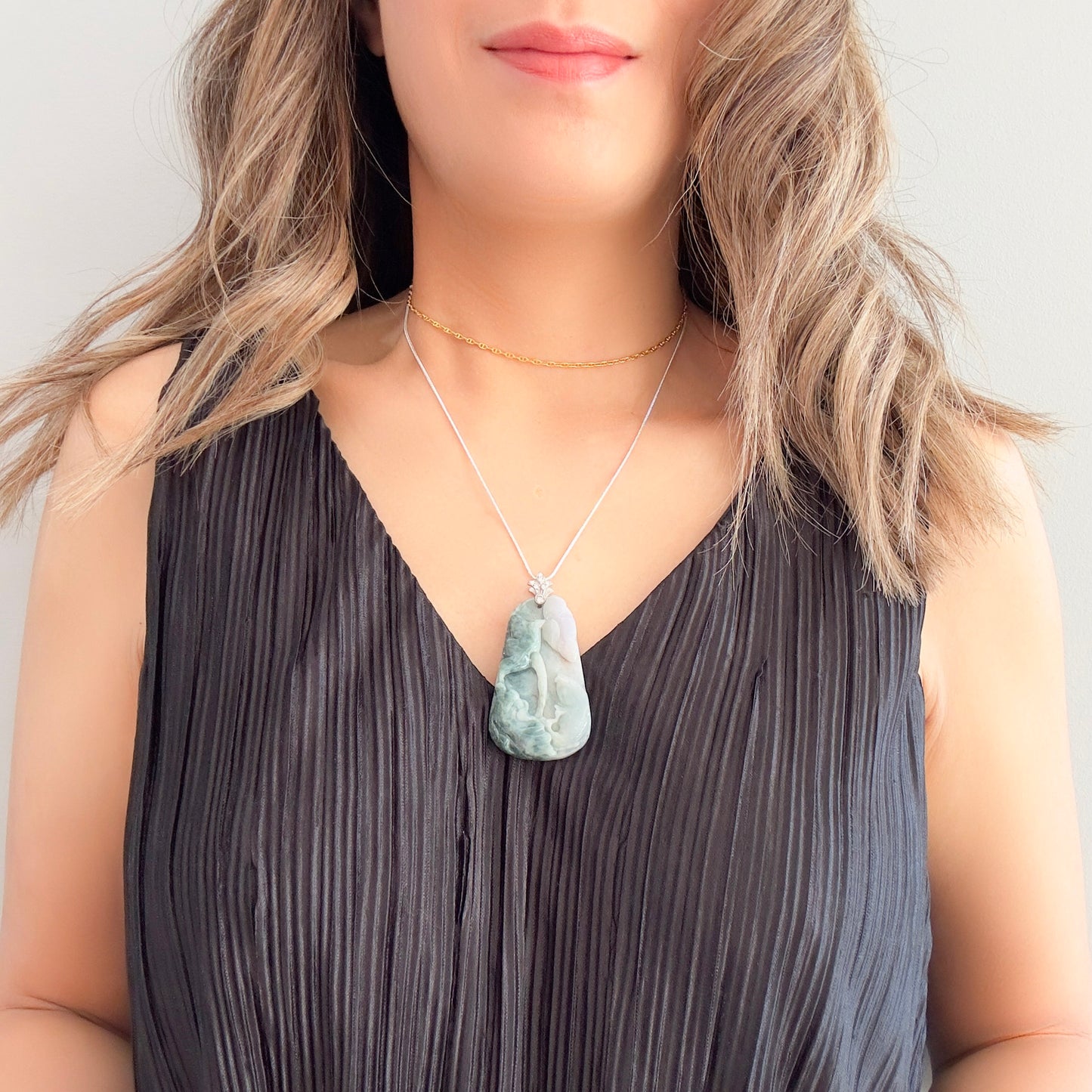 Abundance Pendant with Grade A Burma Jade Fish and Ruyi Carving