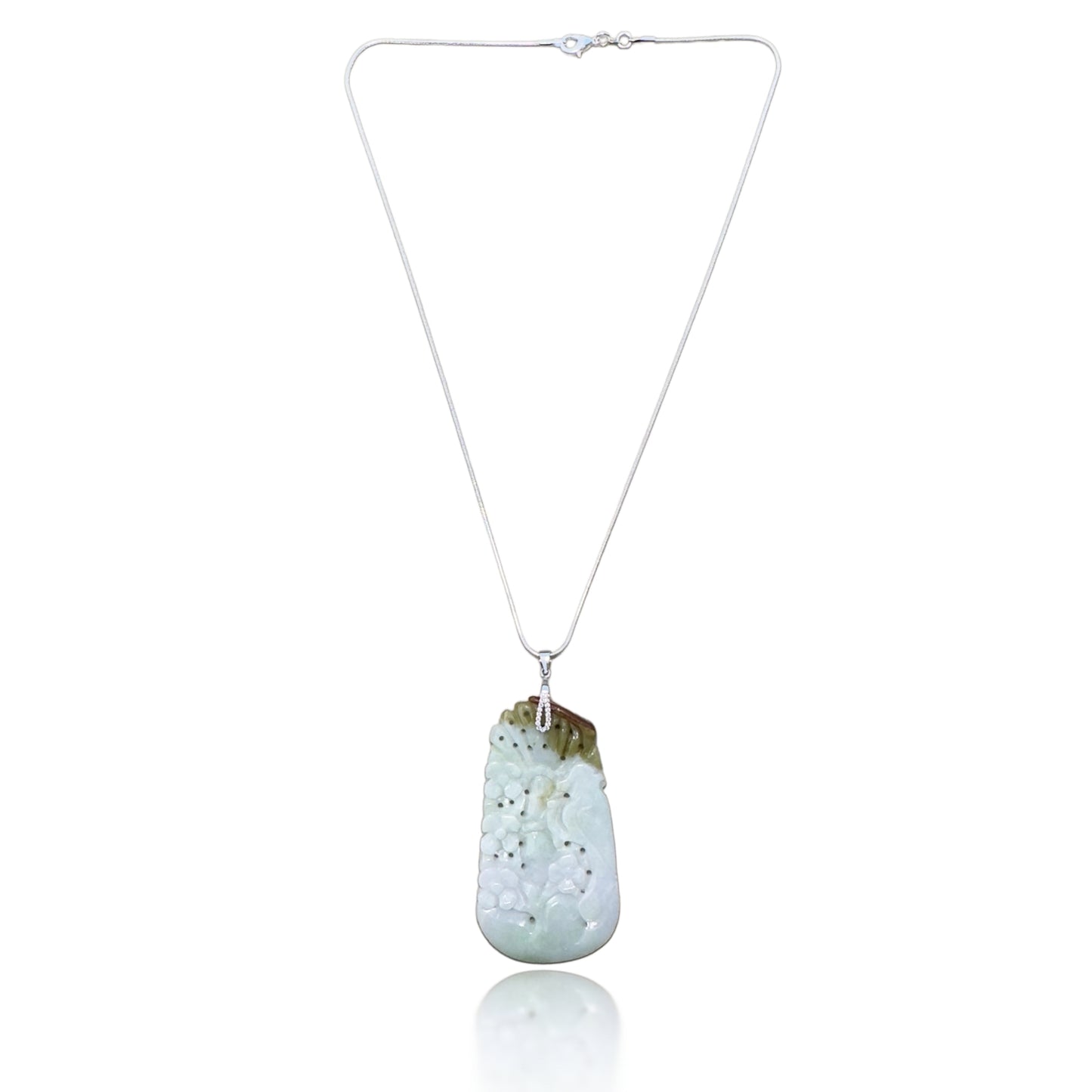 Abundance Pendant with Grade A Burma Jade Parrot and Cherry Blossom Carving