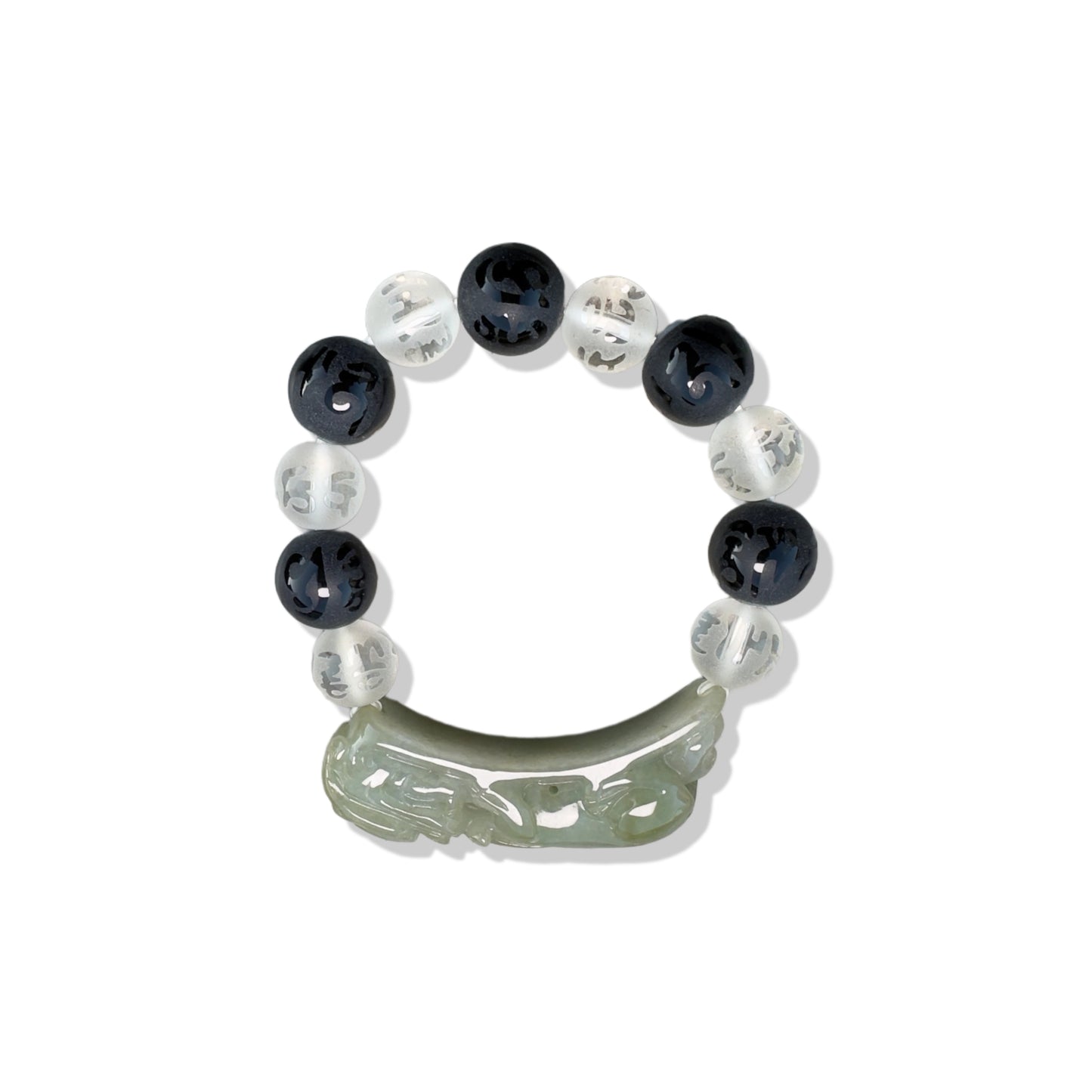 Balance bangle with Black ,Clear agate and Burma Jade Pi Xiu (貔貅) Carving