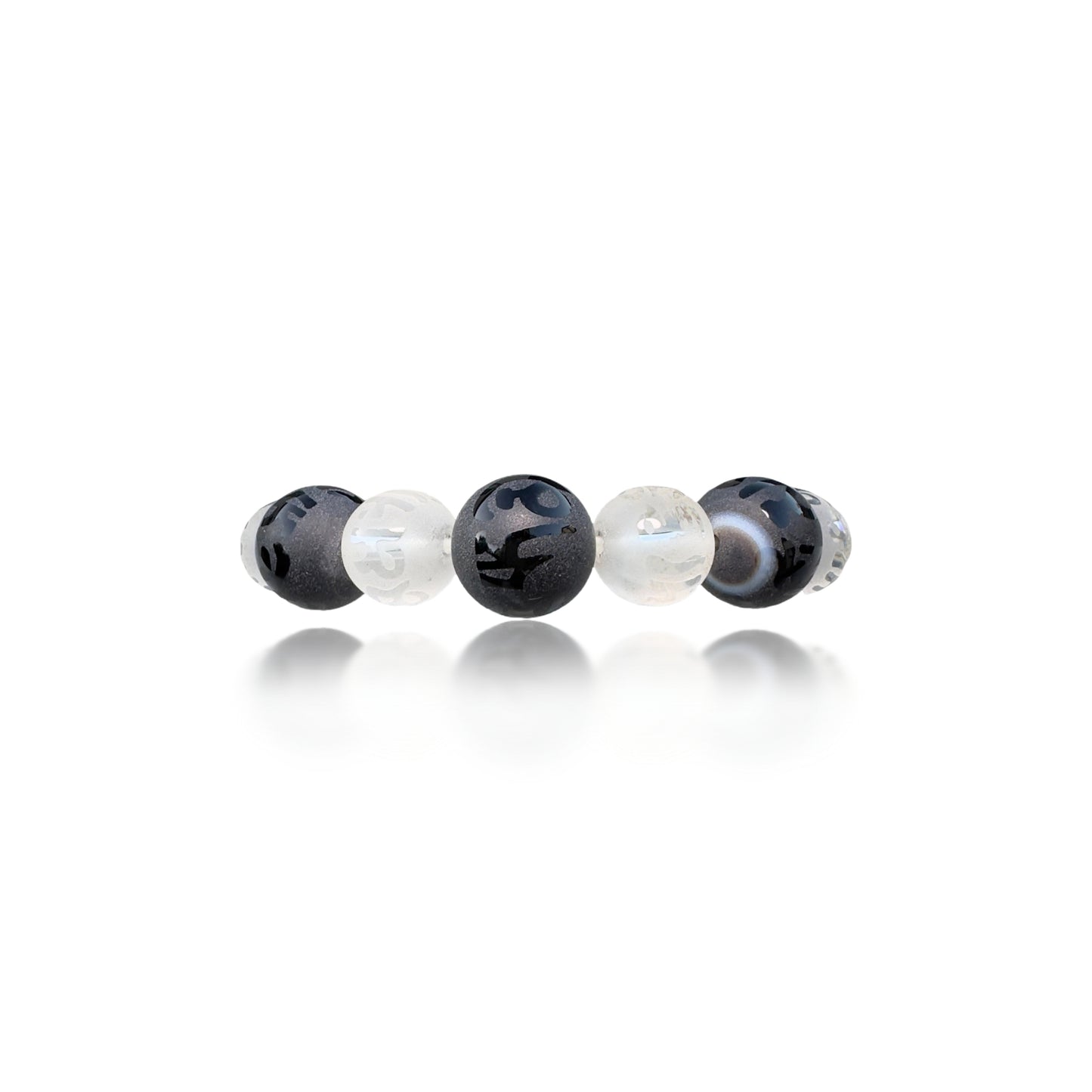 Balance bangle with Black ,Clear agate and Burma Jade Pi Xiu (貔貅) Carving