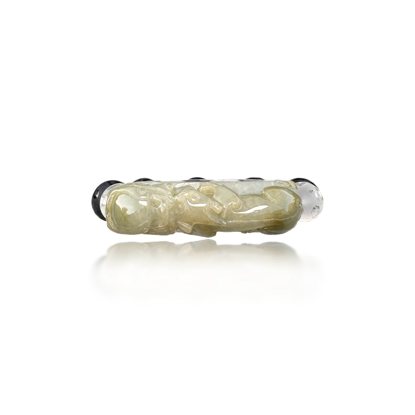 Balance bangle with Black ,Clear agate and Burma Jade Pi Xiu (貔貅) Carving