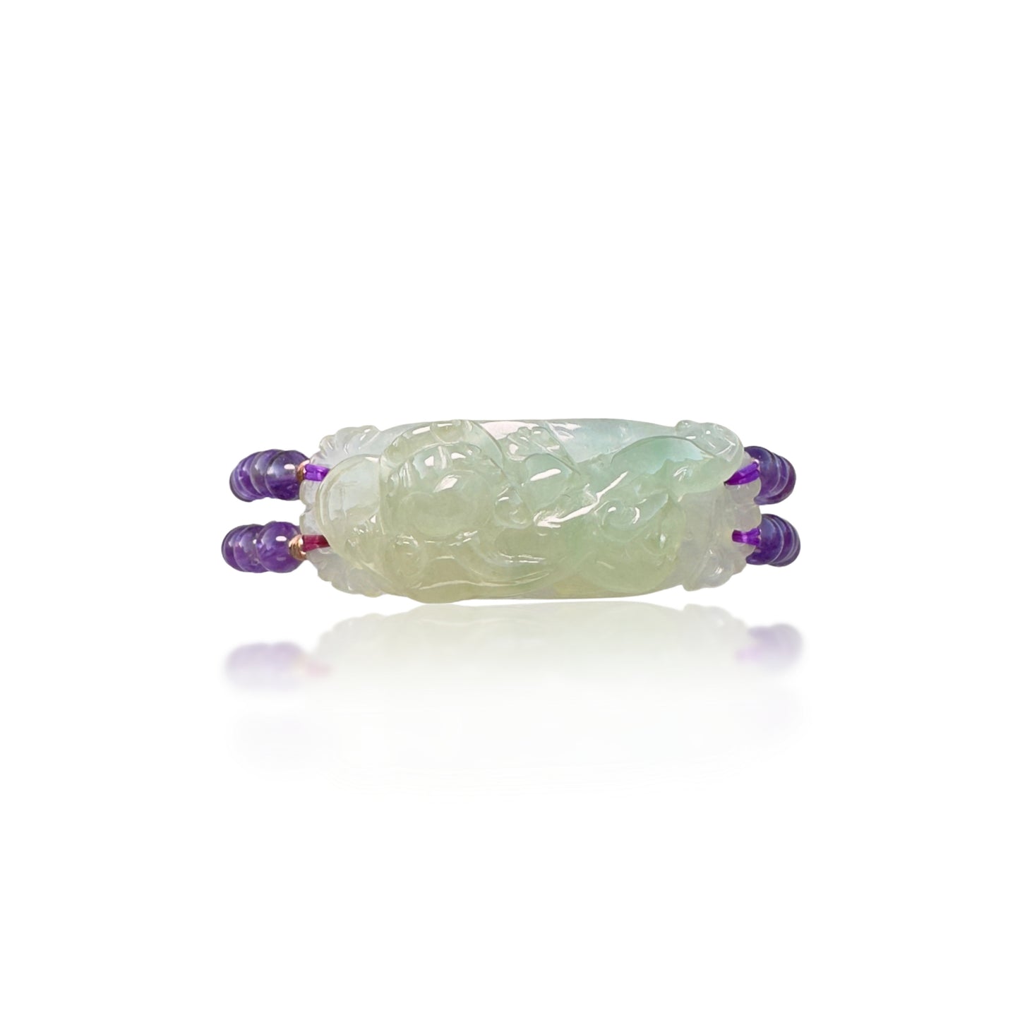 Calming Bangle with Amethyst and Burma Jade Pi Xiu (貔貅) Carving
