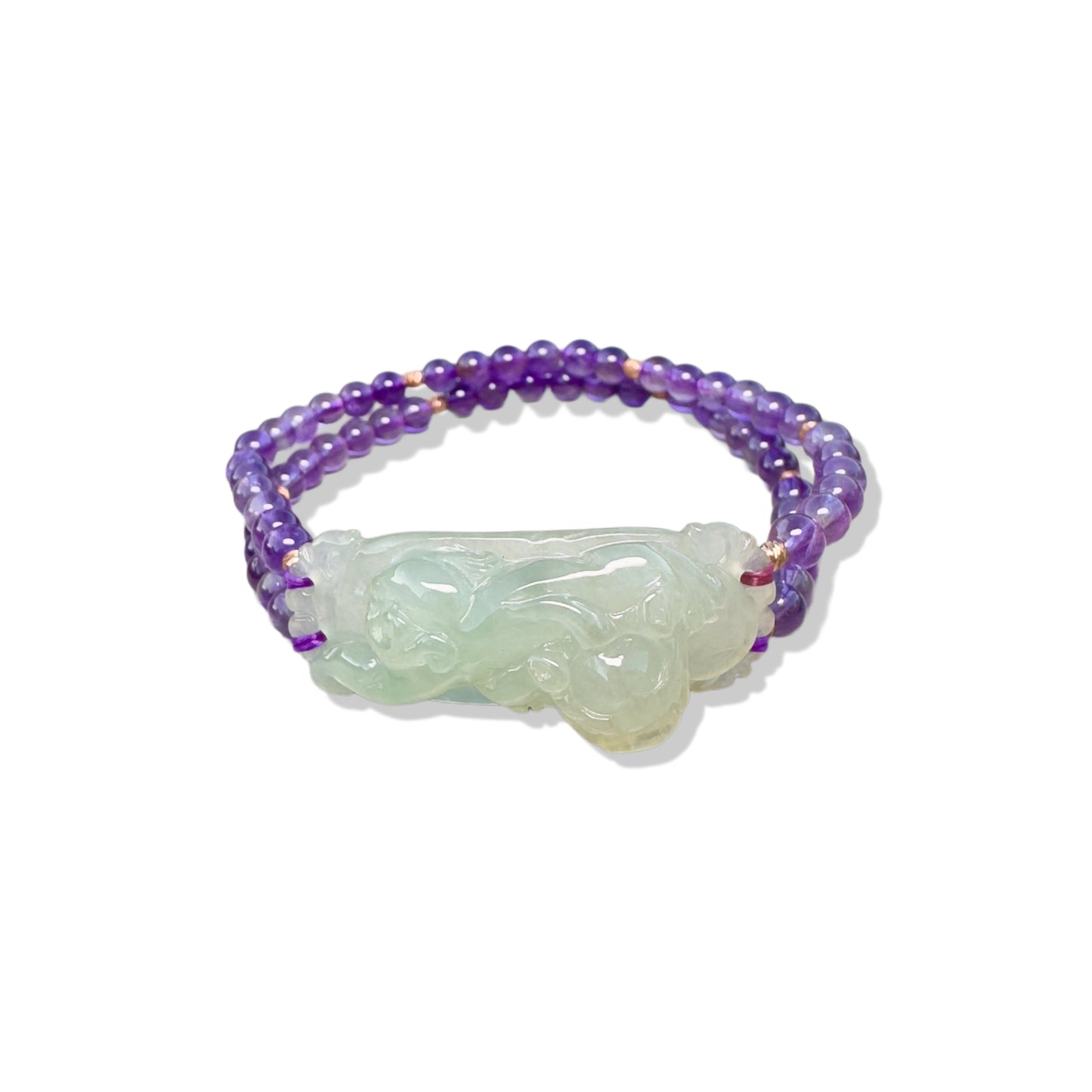 Calming Bangle with Amethyst and Burma Jade Pi Xiu (貔貅) Carving