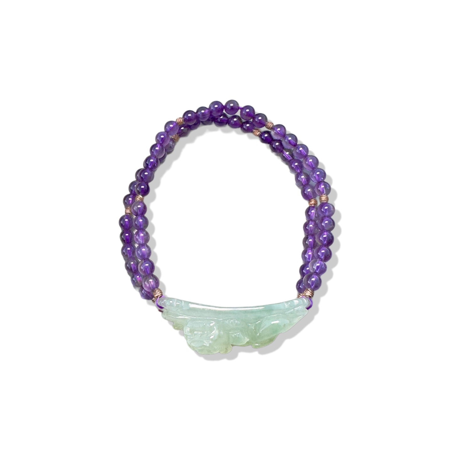 Calming Bangle with Amethyst and Burma Jade Pi Xiu (貔貅) Carving