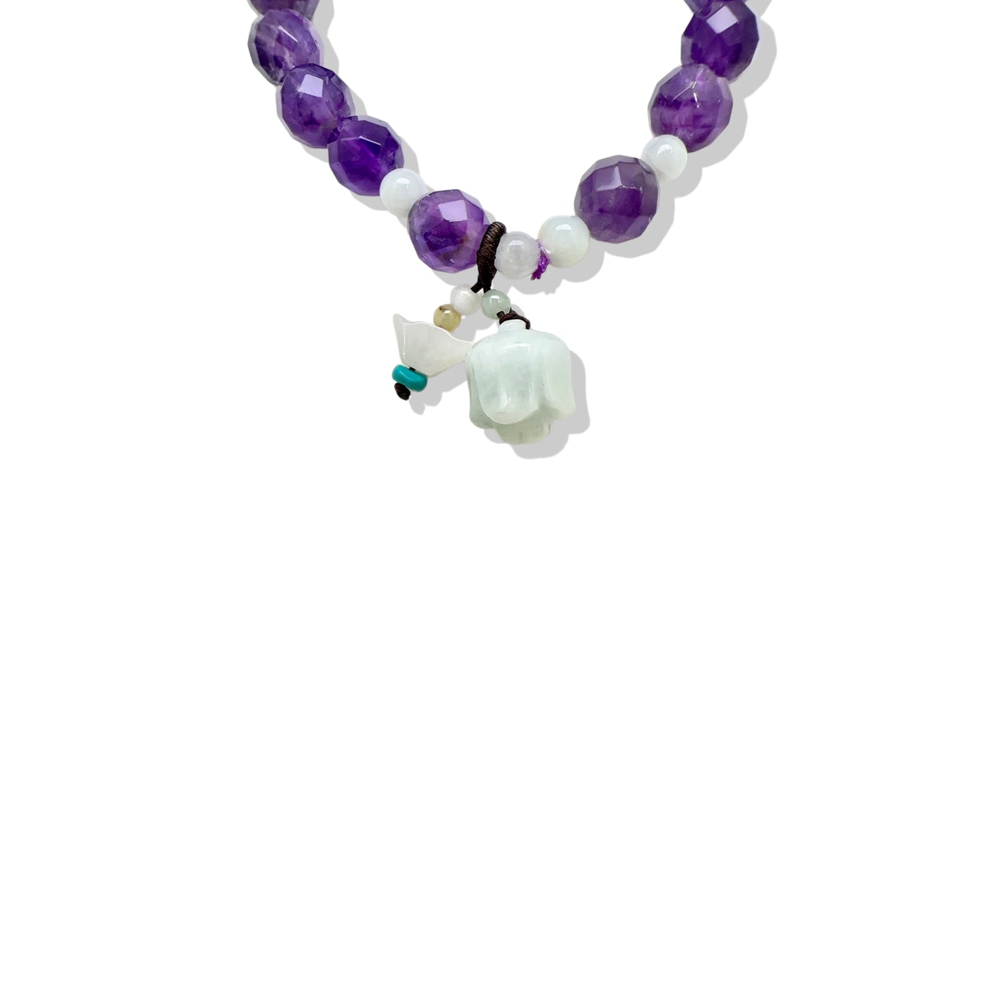 Calming Bracelet with Amethyst and Burma Jade Rose Charm bracelet