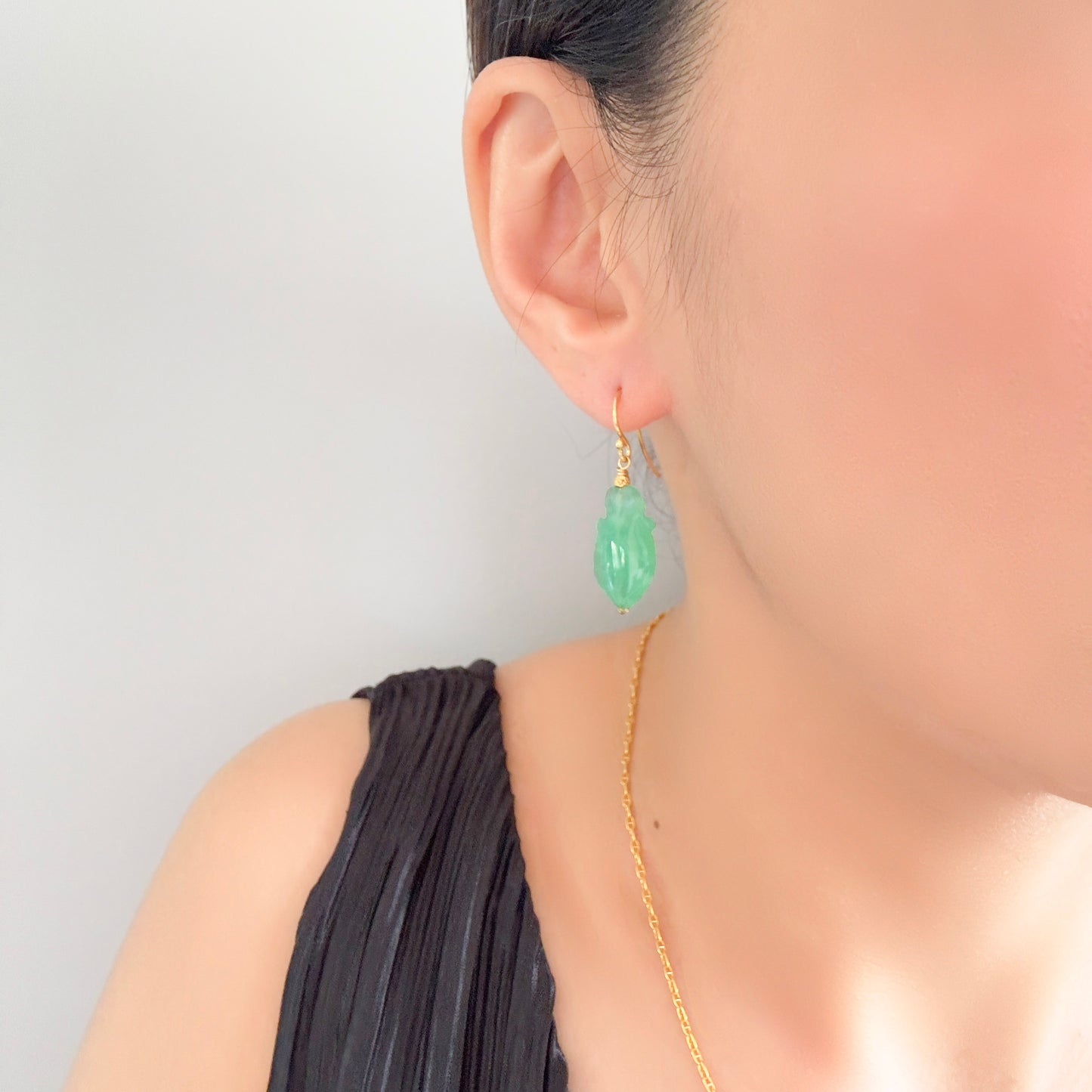 Calming Earrings with Chrysoprase Carving