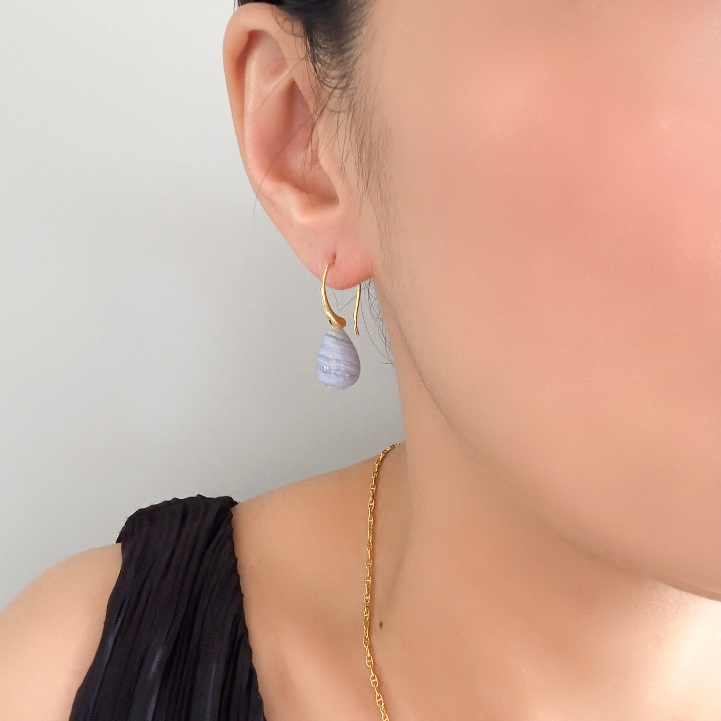 Calming Earrings with Blue Lace Agate Briolette