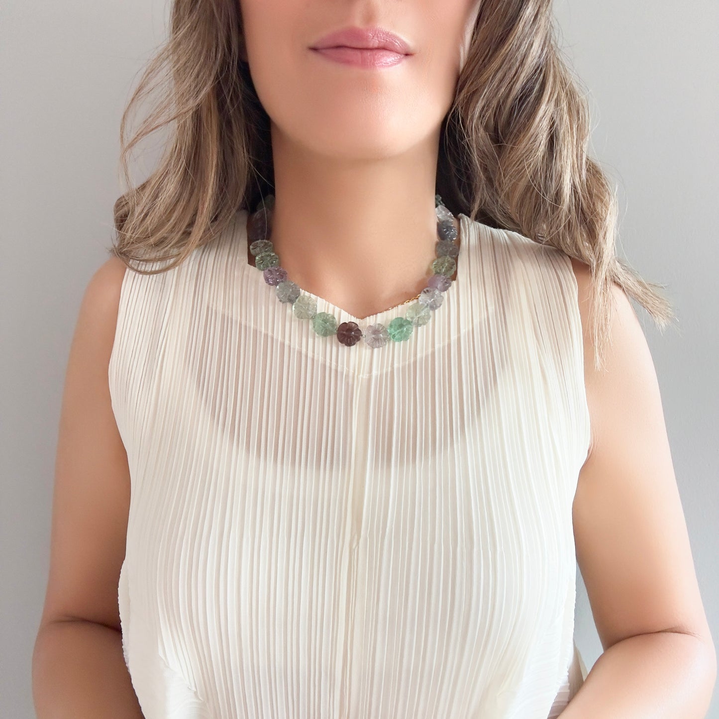Clarity Necklace with Fluorite Flower Carving