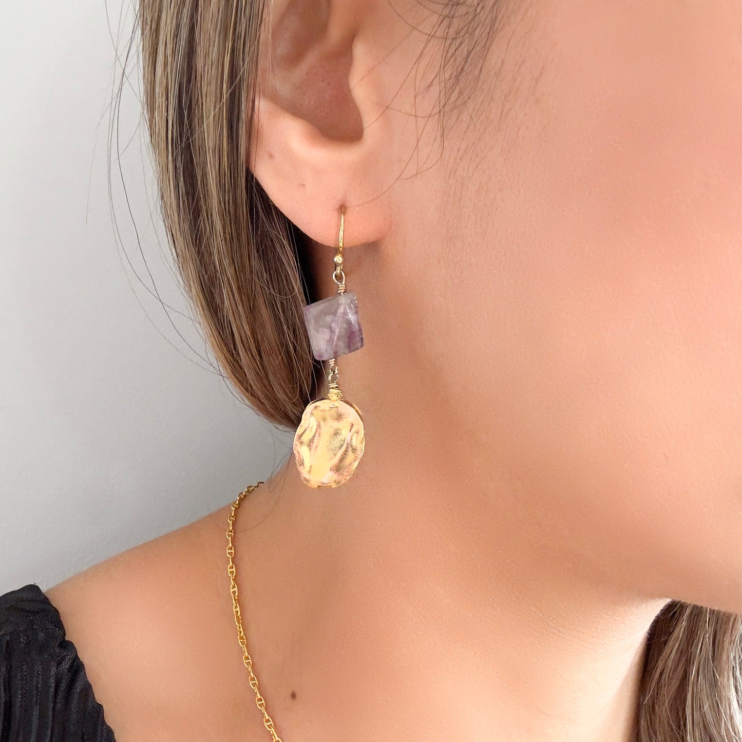 Cleansing Earrings with Fluorite and Yellow Gold