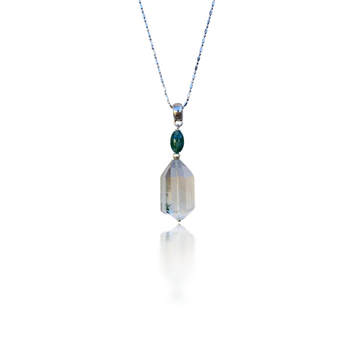Cleansing Pendant with Green Phantom Quartz and Moss Agate