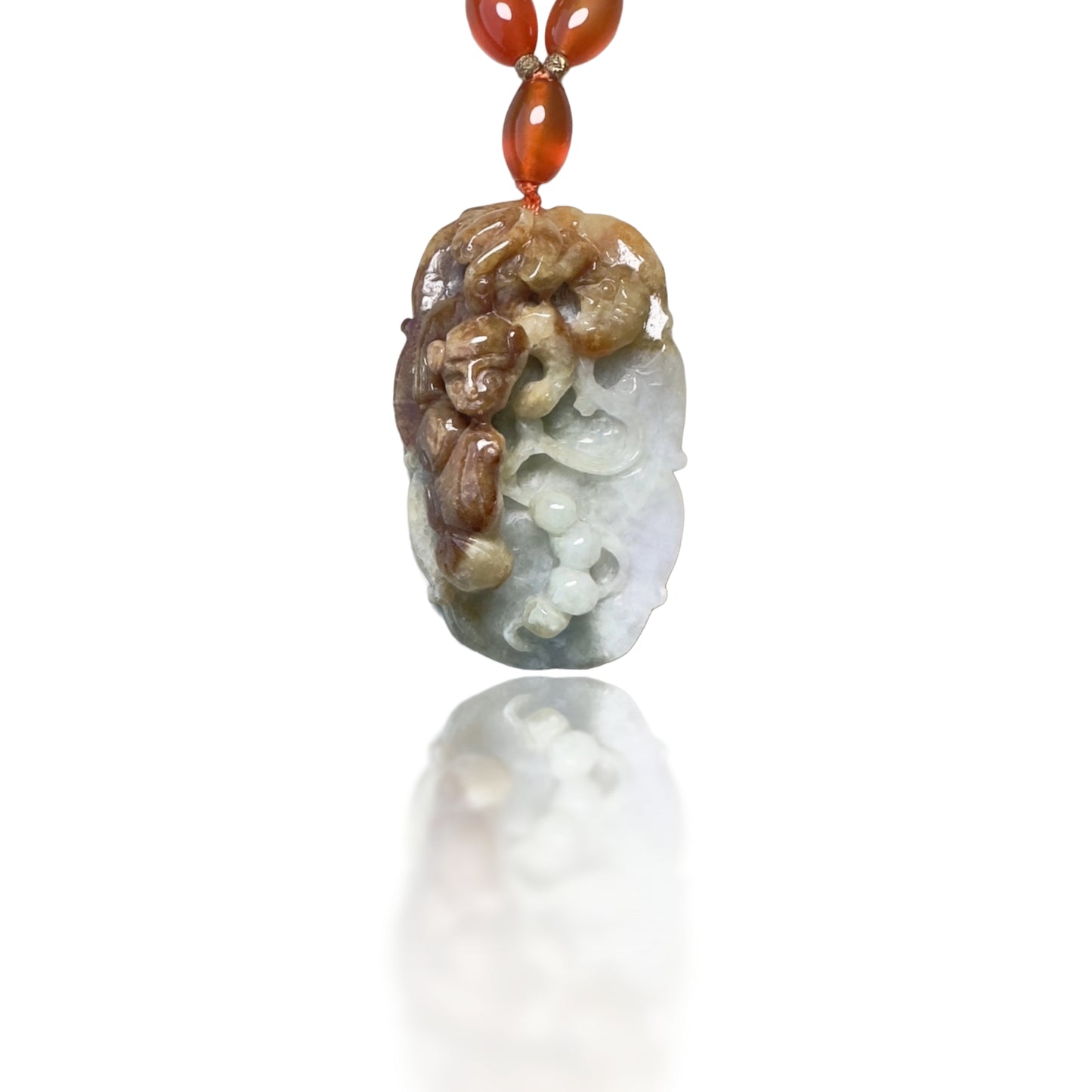 Courage Necklace with Carnelian, Lace Agate and Burma Jade Monkey Pendant