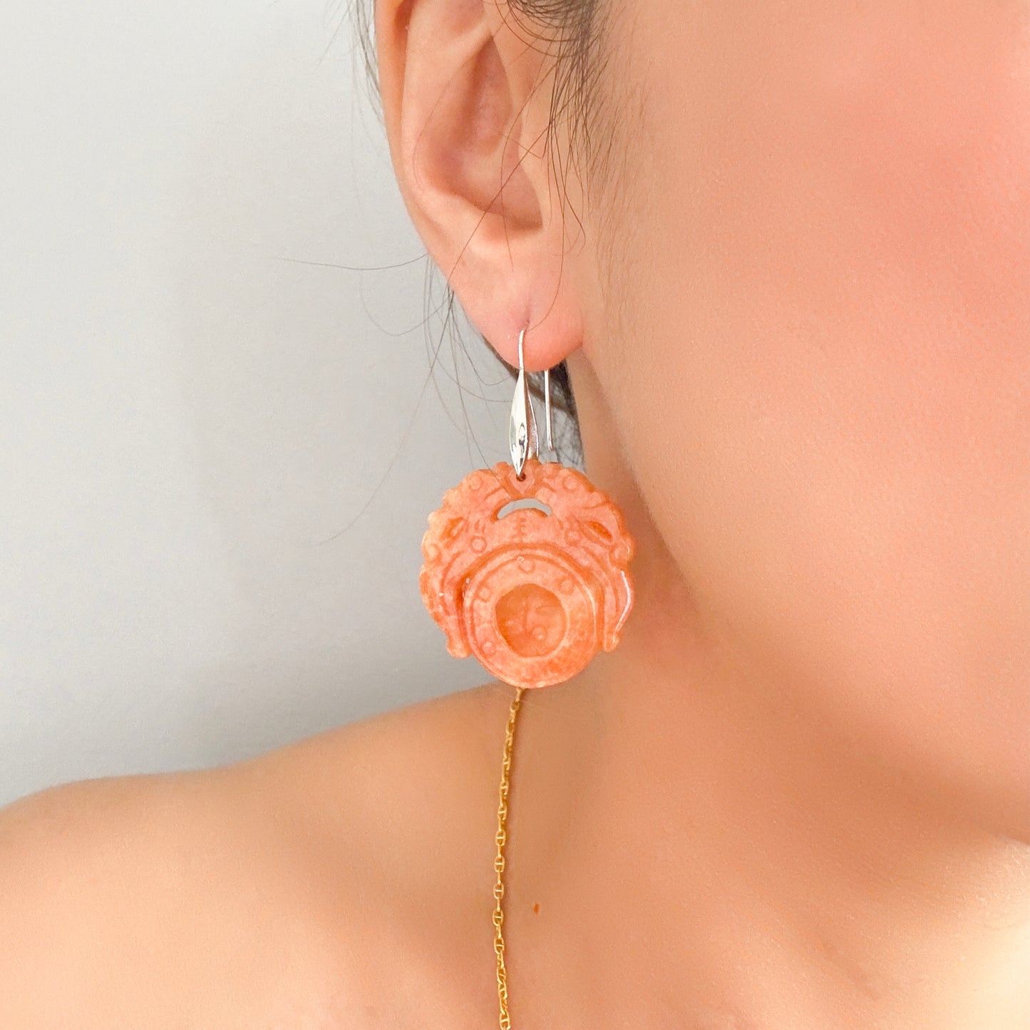 Courage Earrings with Carnelian Qilin Carving