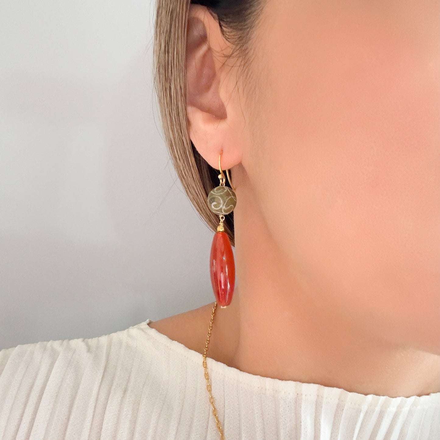 Courage Earrings with Orange Carnelian and Antique Jasper