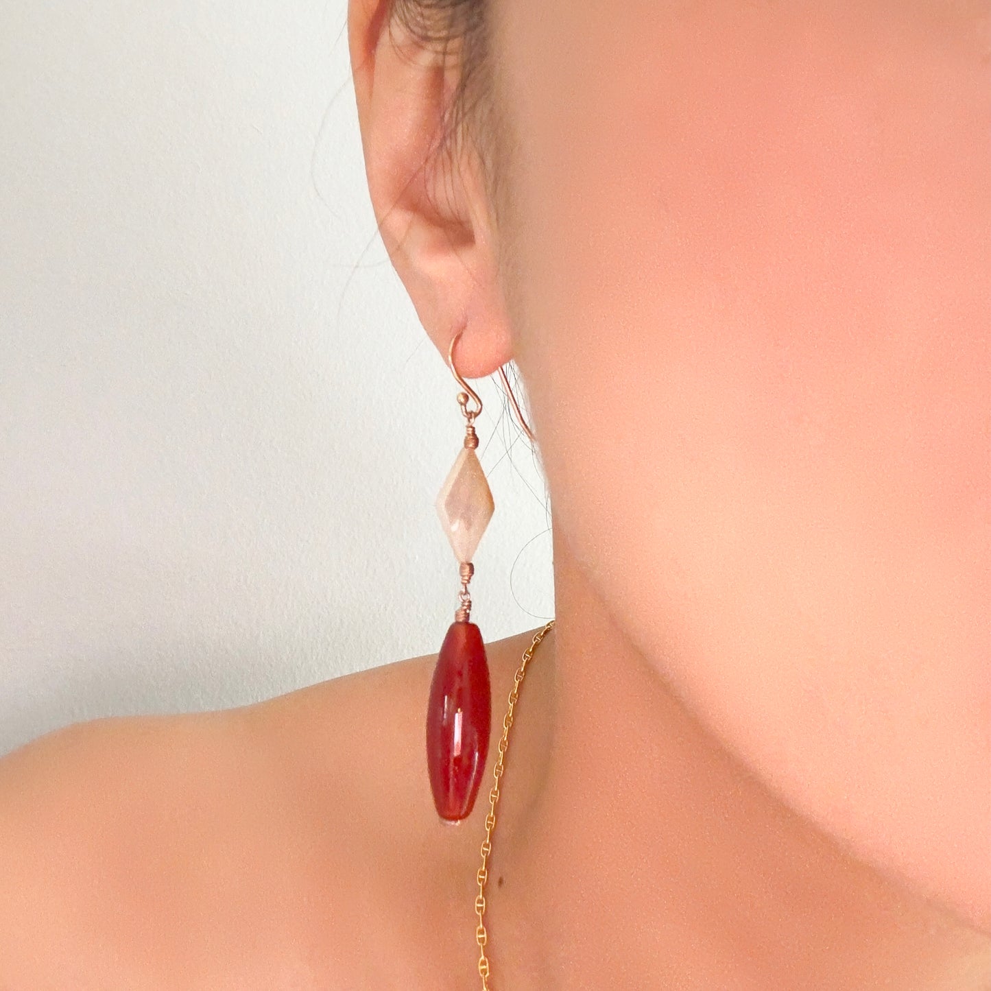 Courage Earrings with Carnelian, Mother of Pearl