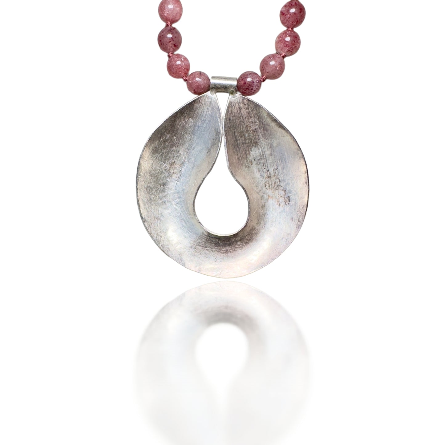 Courage Necklace with Ruby Zoisite, Strawberry Quartz and Pure Silver Double Fish Pendant