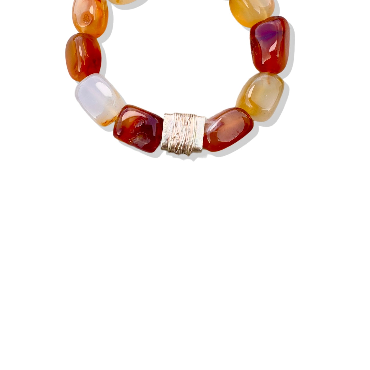 Creativity Bracelet with Orange Agate and Pure Silver Bead