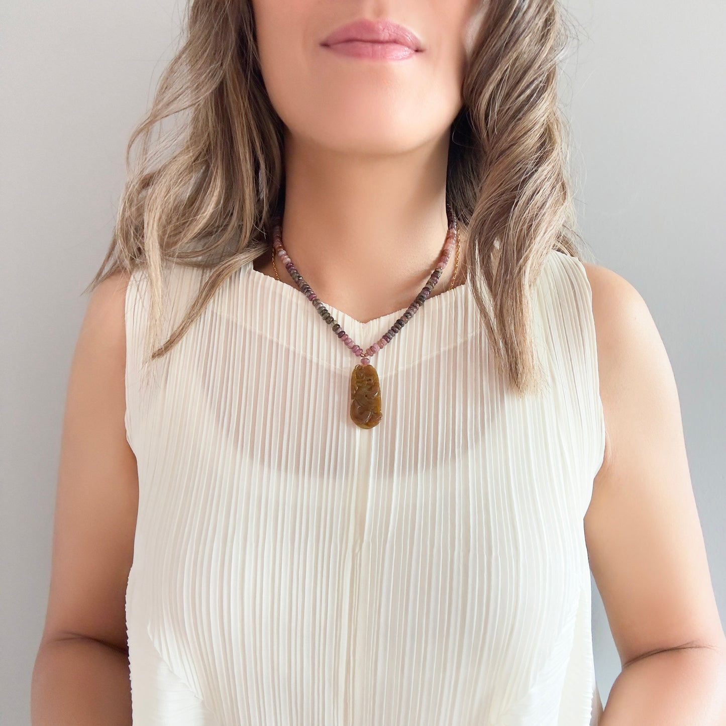 Harmony Necklace with Tourmaline and Pi Xiu Jade Pendant