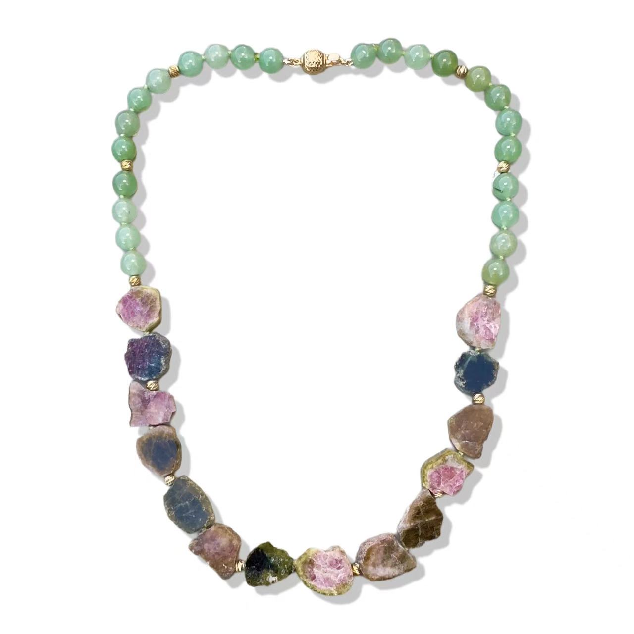 Harmony Necklace with Tourmaline Slice and Aventurine