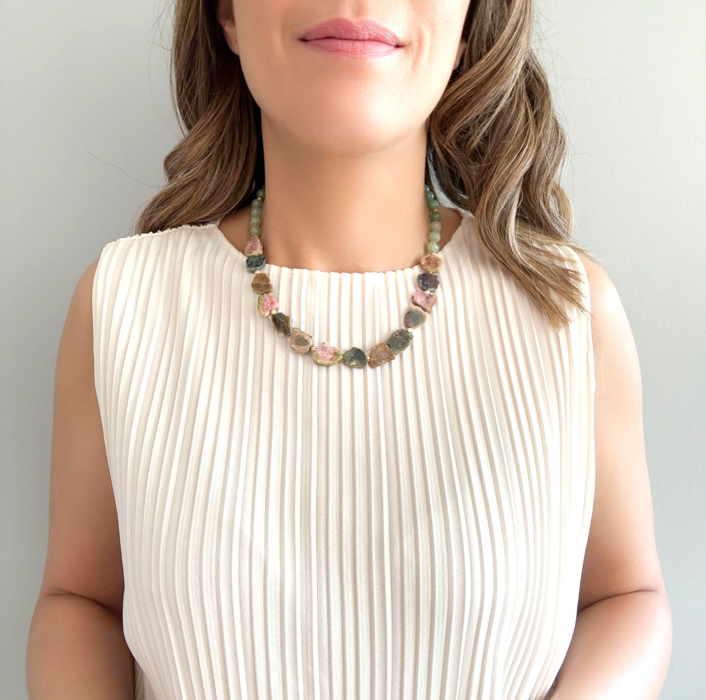 Harmony Necklace with Tourmaline Slice and Aventurine