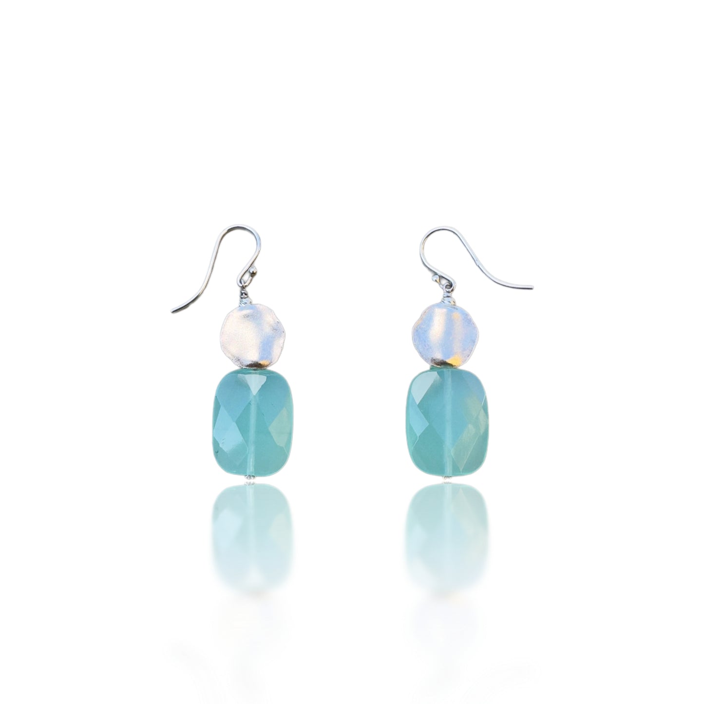 Harmony Earrings with Green Chalcedony and Pure Silver Carving Bead