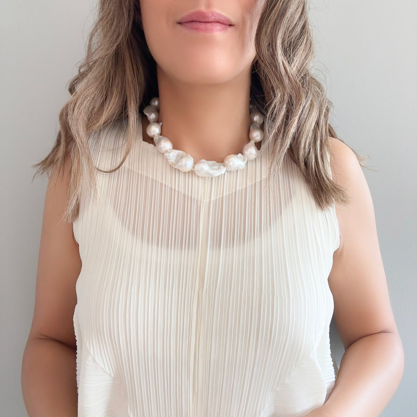 Inner Peace White Baroque Pearl Necklace (June Birthday Stone)