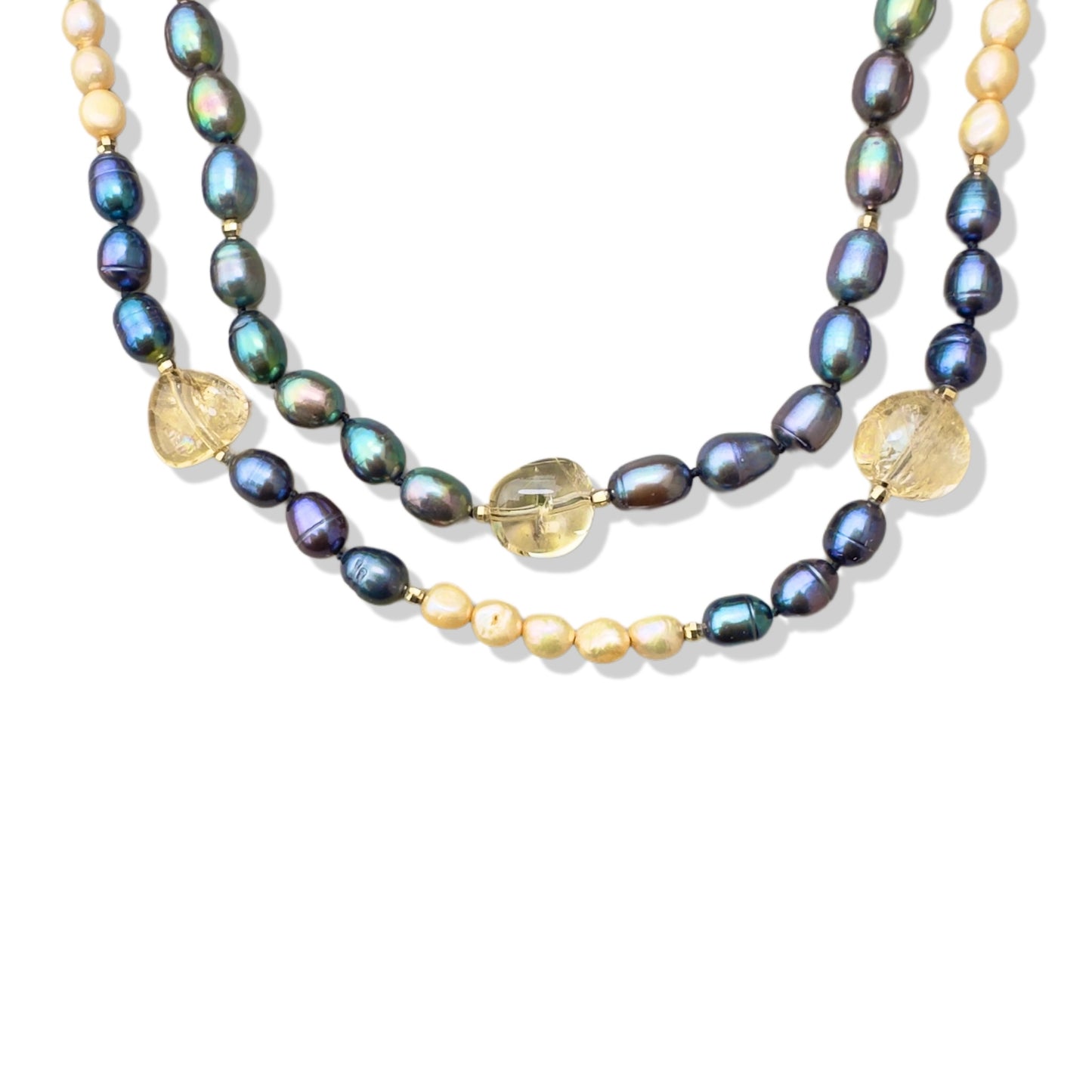 Inner Peace Double Strand Necklace with Pearl and Citrine