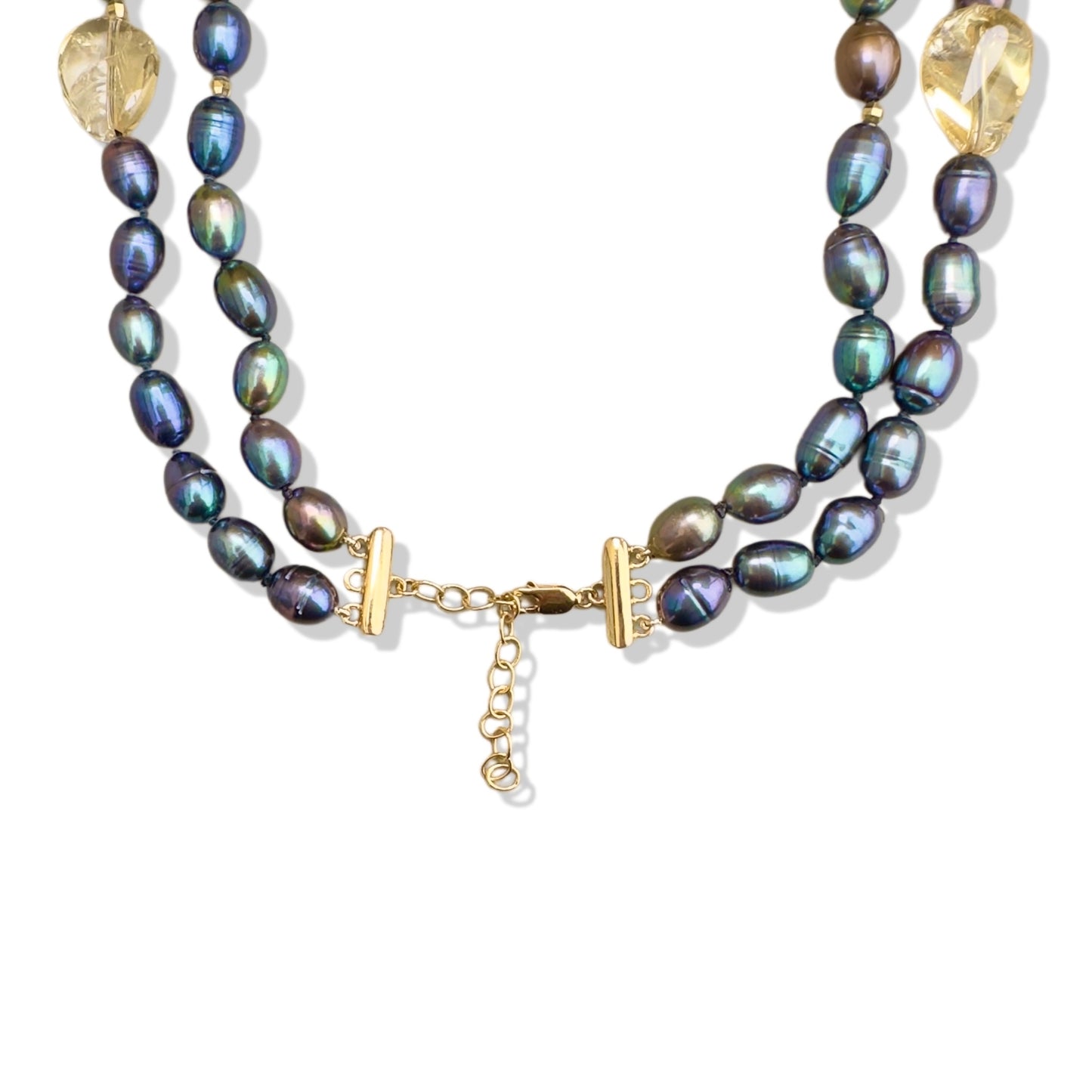Inner Peace Double Strand Necklace with Pearl and Citrine