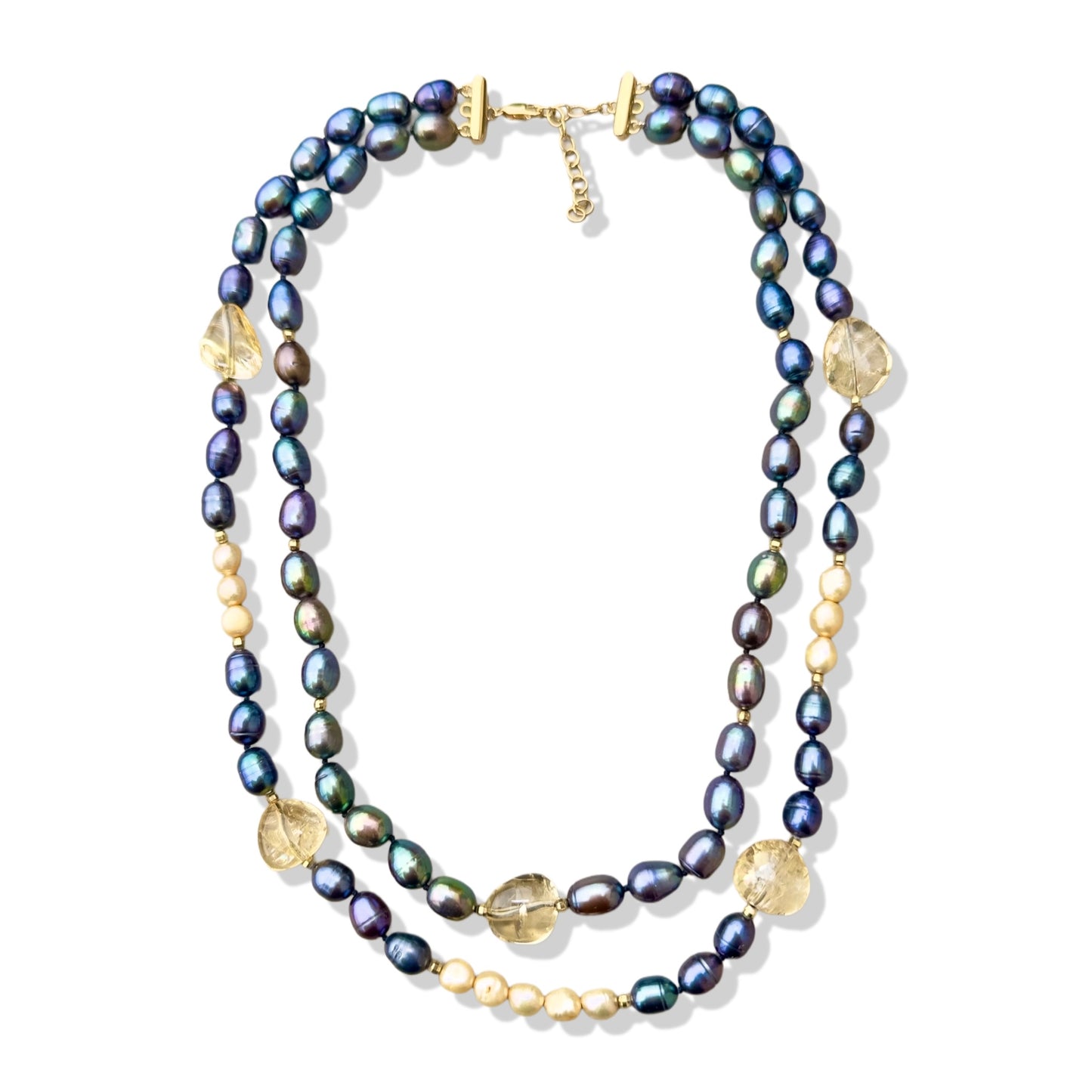 Inner Peace Double Strand Necklace with Pearl and Citrine
